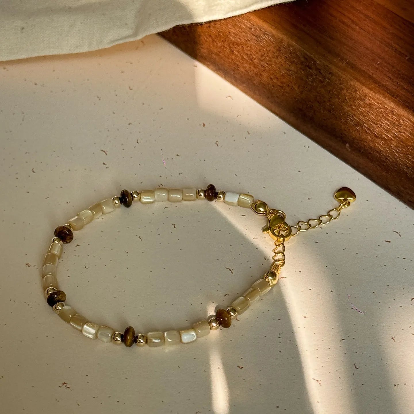 Winter Melad Golden Bean Tiger Eye Stone Natural Shell Bracelet Color-Block Layered Versatile Design High-End Jewelry