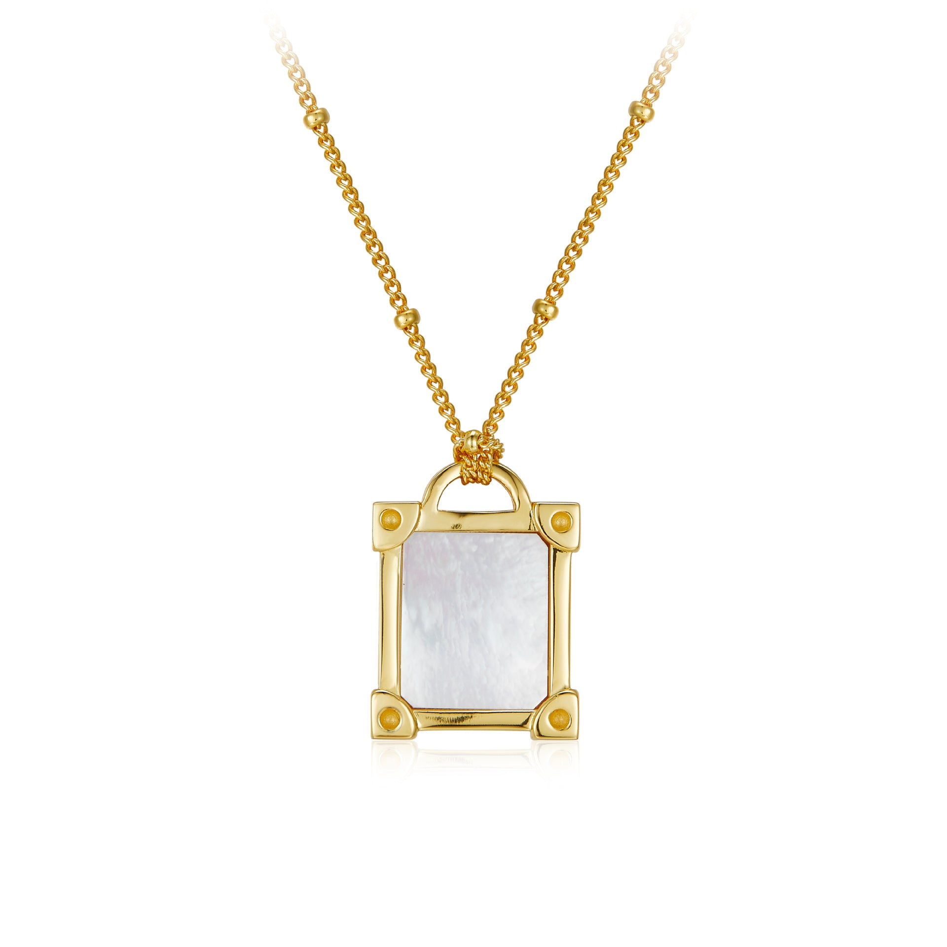 Whole Body925Silver Natural White Mother-of-Pearl Necklace Simple Design Clavicle Chain Electroplated18K Gold Bead Chain Women's Silver Jewelry