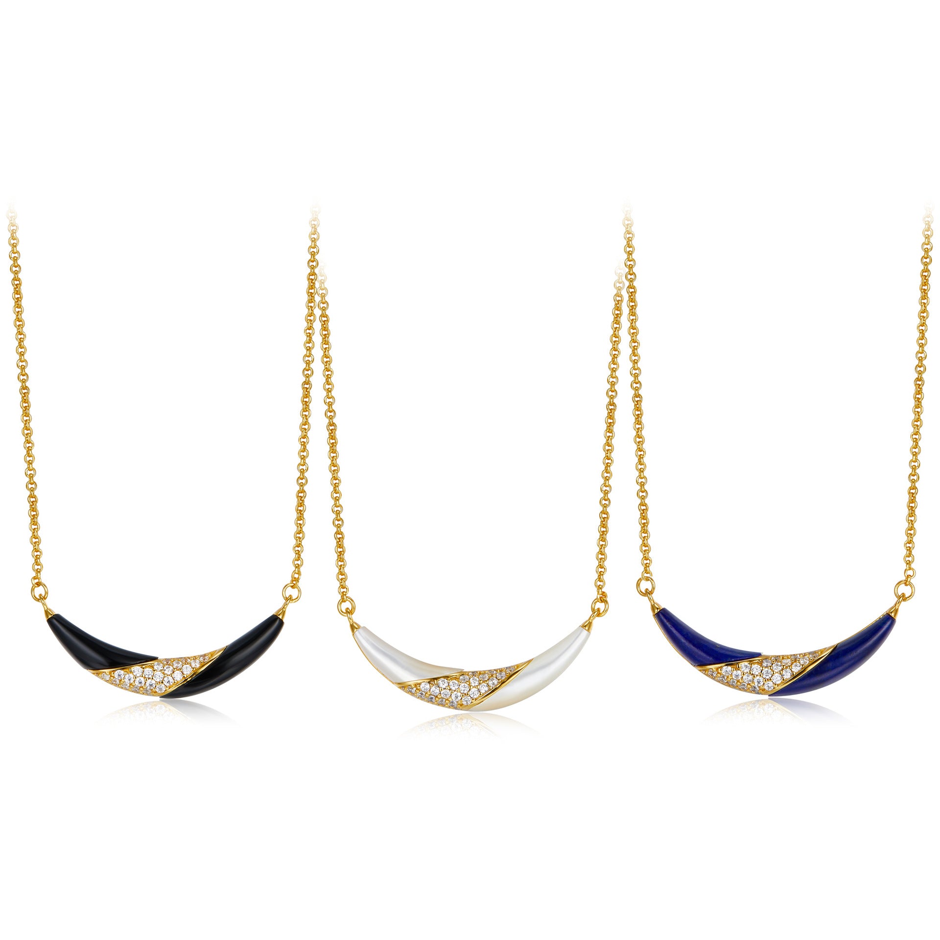 Whole Body925Silver Plating18K Gold Natural Lapis Lazuli White Mother-of-Pearl Black Onyx Necklace Niche Design Sense Smile Pendant