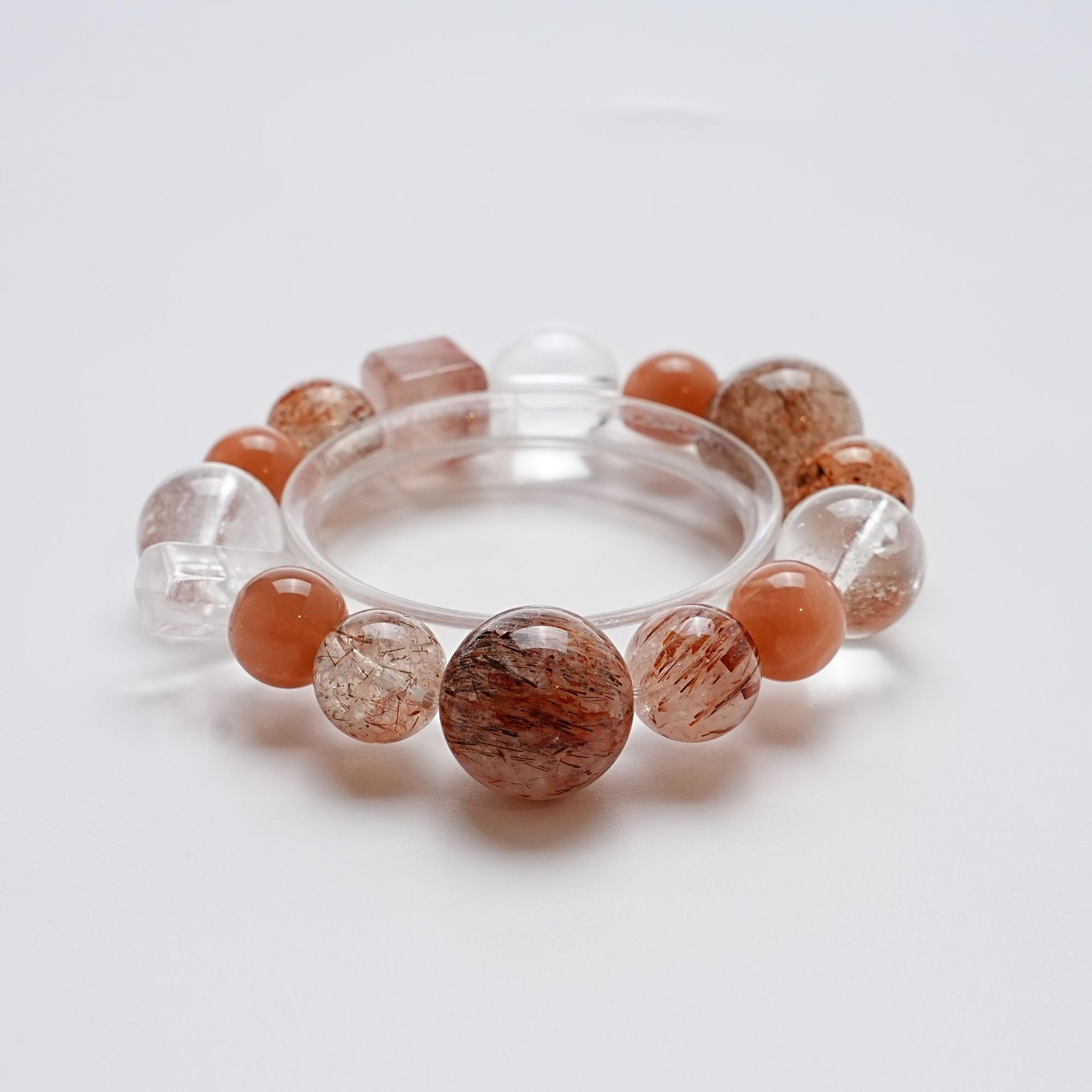 Black Gold Super Seven, White Crystal & Orange Moonlight Bracelet — Power and Balance