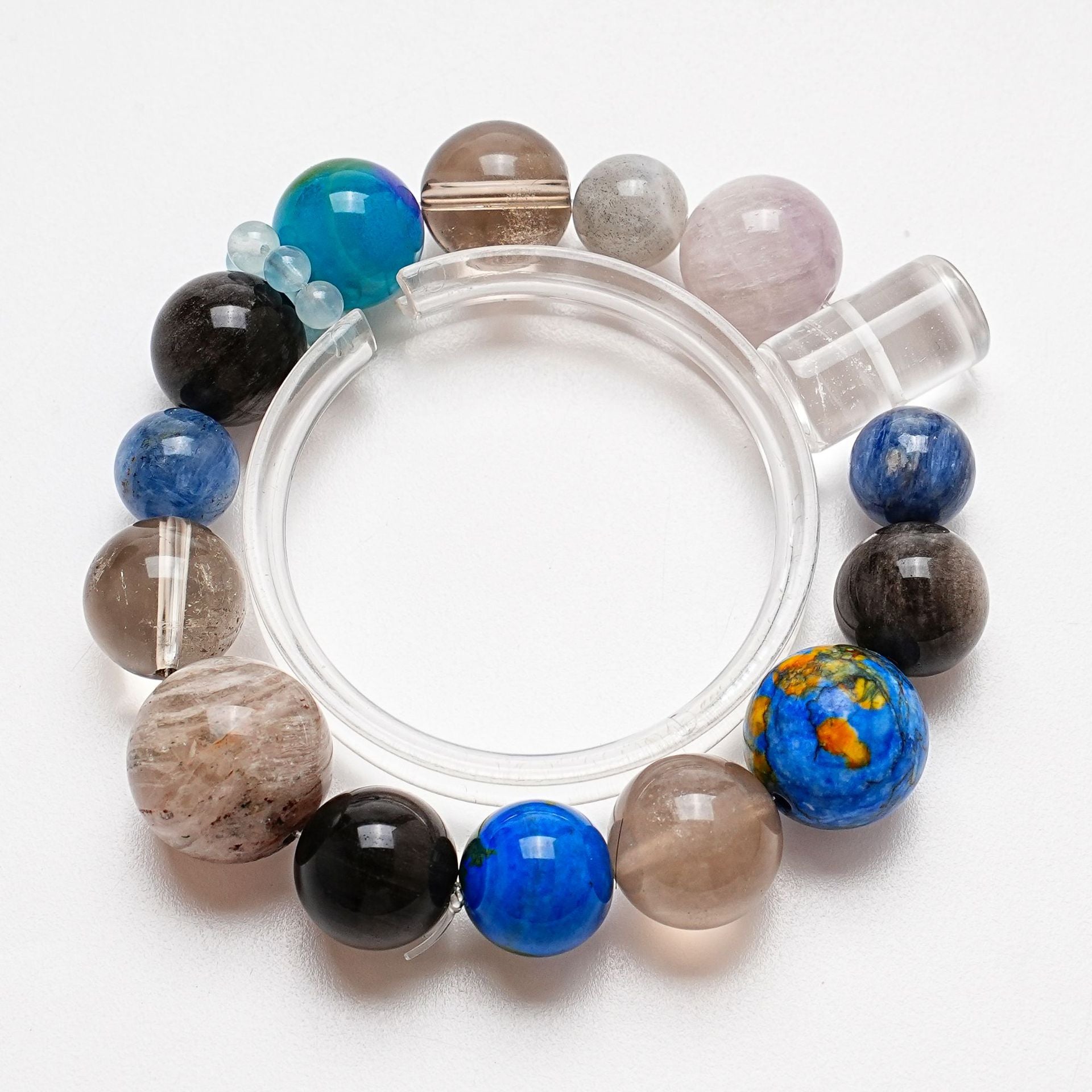 Natural Tea Crystal Crystal Bracelet Women's Blue Crystal Gray Moonlight Silver Obsidian Earth Agate Gray Rabbit Hair Bracelet