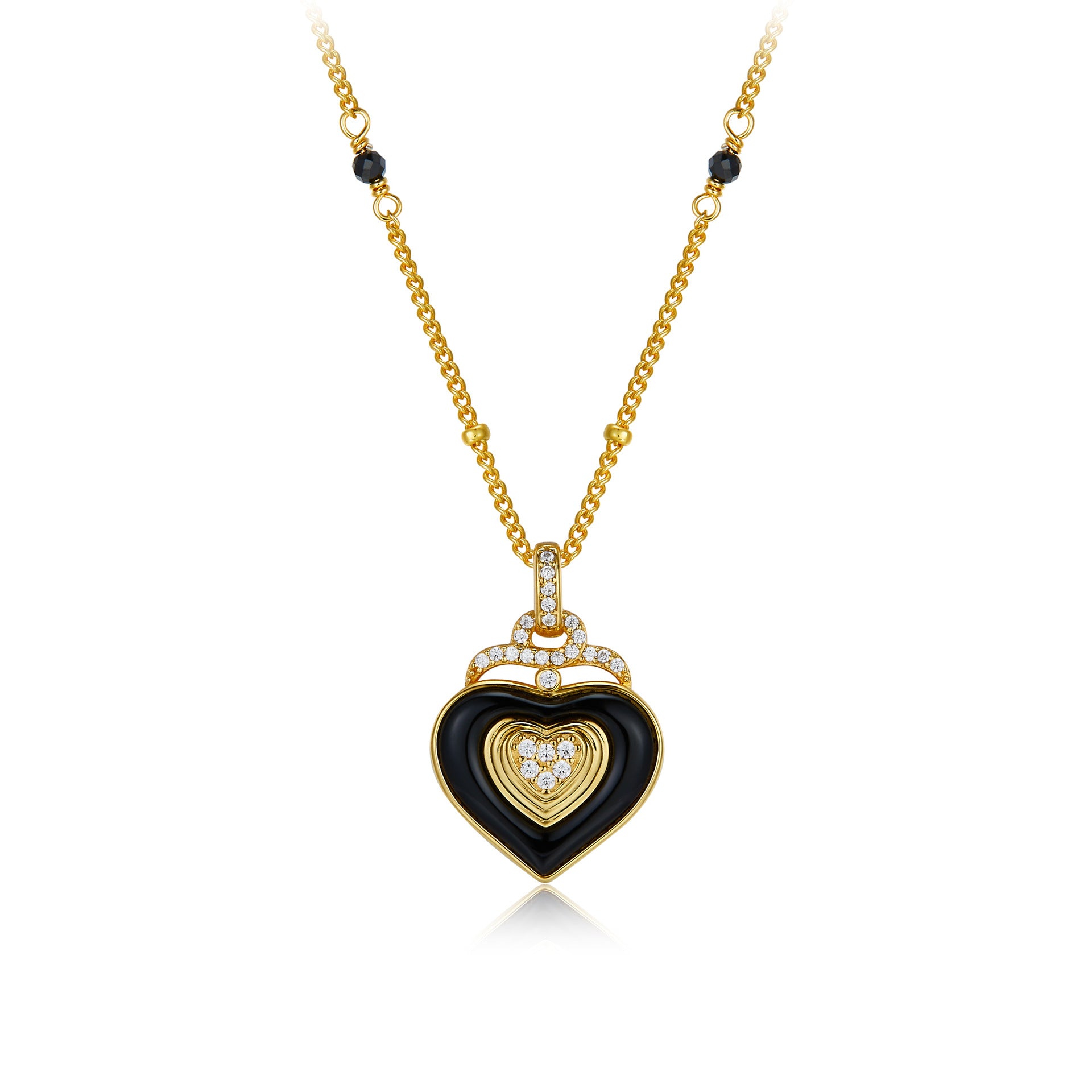 Whole Body925Silver Heart Black Onyx Necklace Electroplated18K Gold Handcrafted Bead Chain Niche Light Luxury Design Pendant