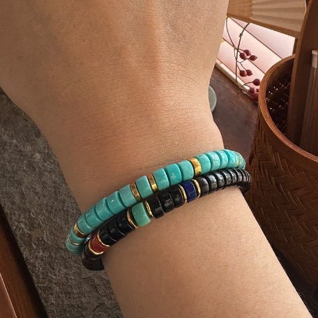 Tibetan Style Natural Green Turquoise Bracelet Direct Cut Tablet Instant Return Original Beads Da Neng Same Style Stackable