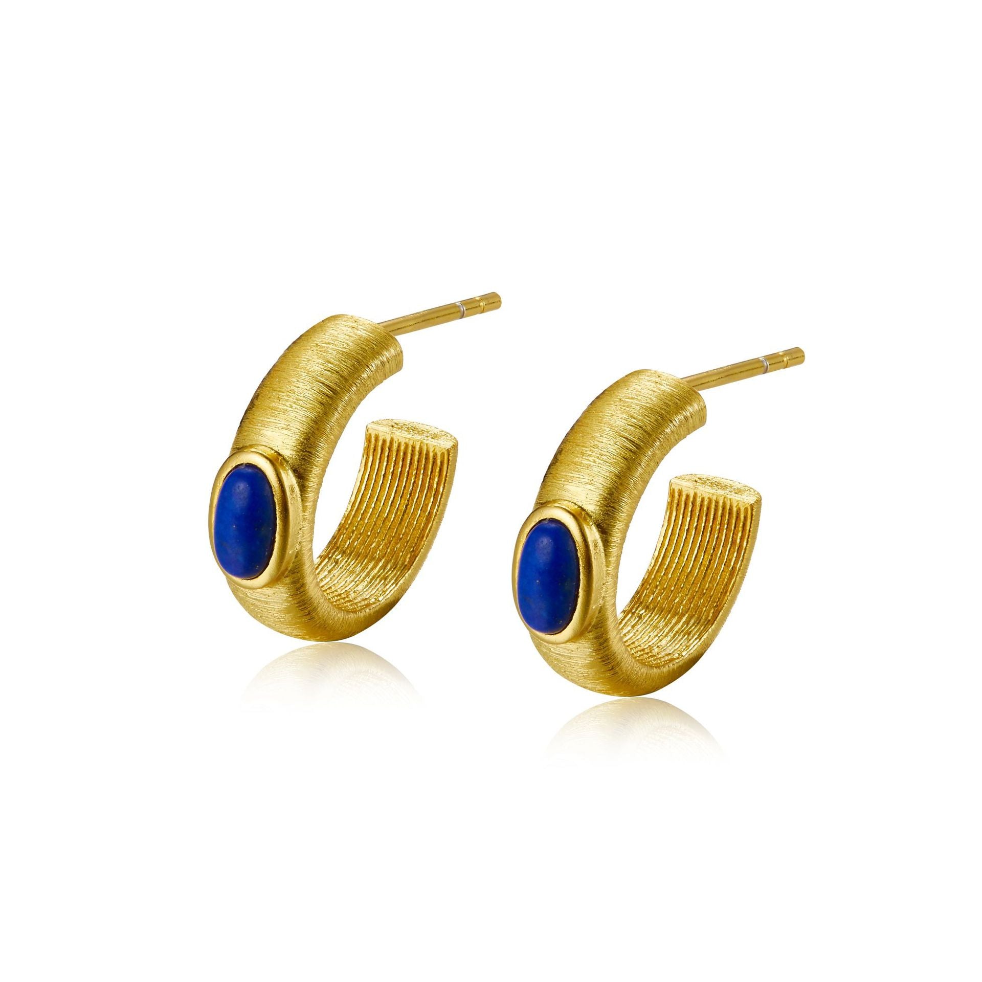 925Silver Natural Lapis Lazuli Hoop Earrings Handcrafted Brushed Earrings Simple Niche Light Luxury Ear Jewelry Ladies