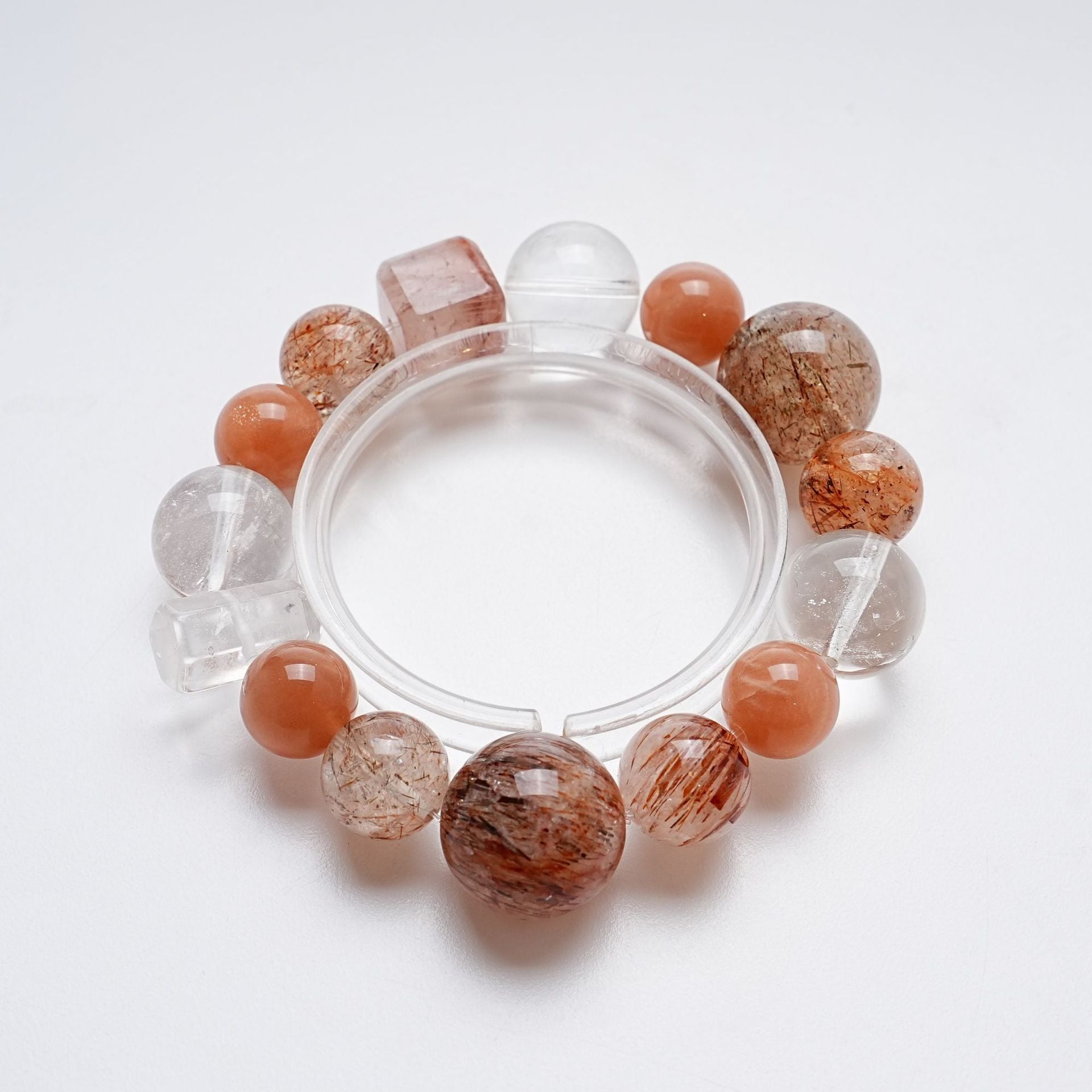 Black Gold Super Seven, White Crystal & Orange Moonlight Bracelet — Power and Balance