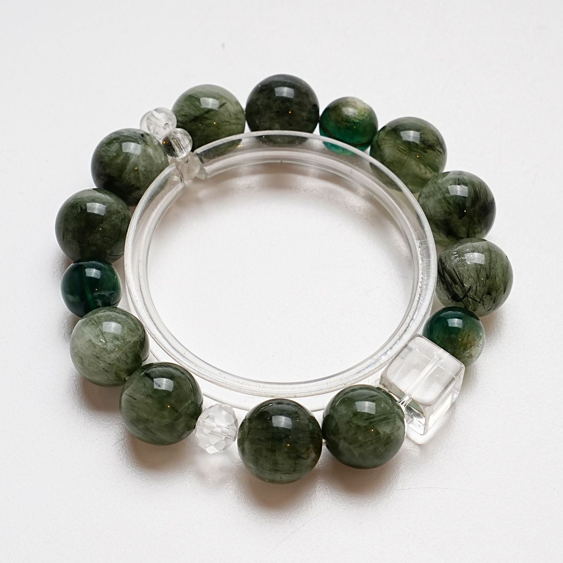 Natural White Crystal Bracelet for Women Versatile Green Rutilated Quartz Green Lepidolite Bracelet