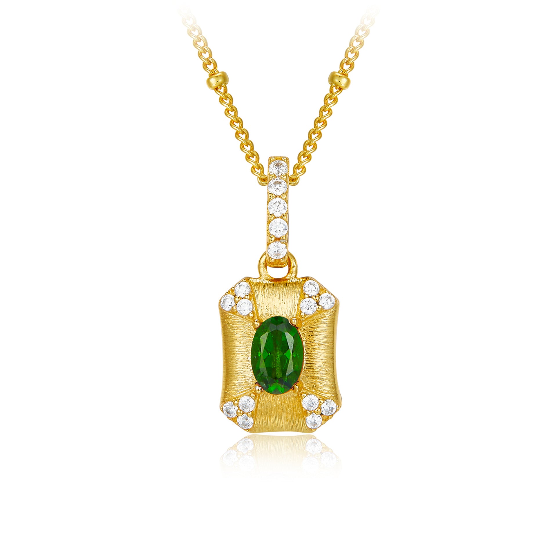 S925Silver Natural Diopside Brushed Necklace Classic Niche Light Luxury Design French Versatile Pendant for Women