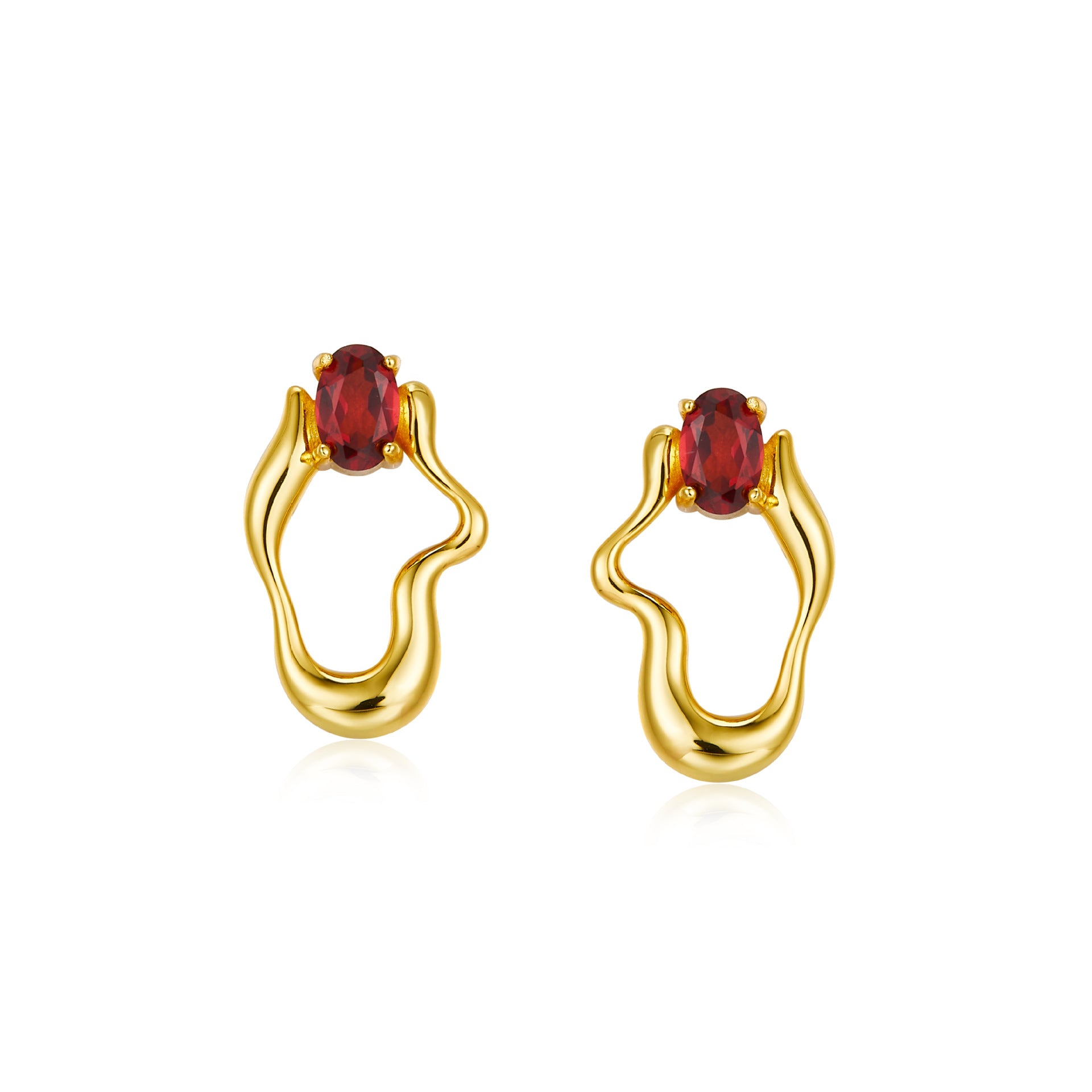 925Silver Natural Garnet Earrings with Flowing Line Design, Niche Electroplated18K Golden Versatile New Women's Earrings