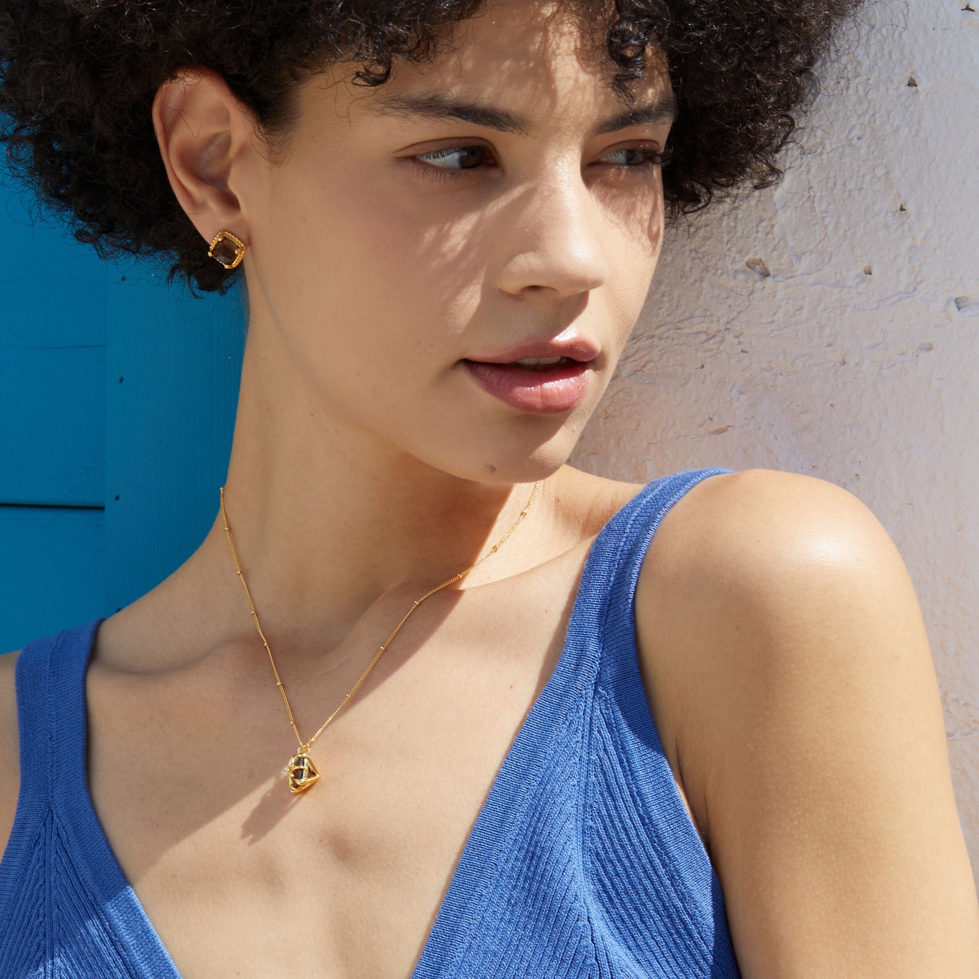 925Silver Natural Tea Crystal Earrings Simple Versatile Rhombus Design New Electroplated Earrings18K High-quality Gold and Silver Jewelry