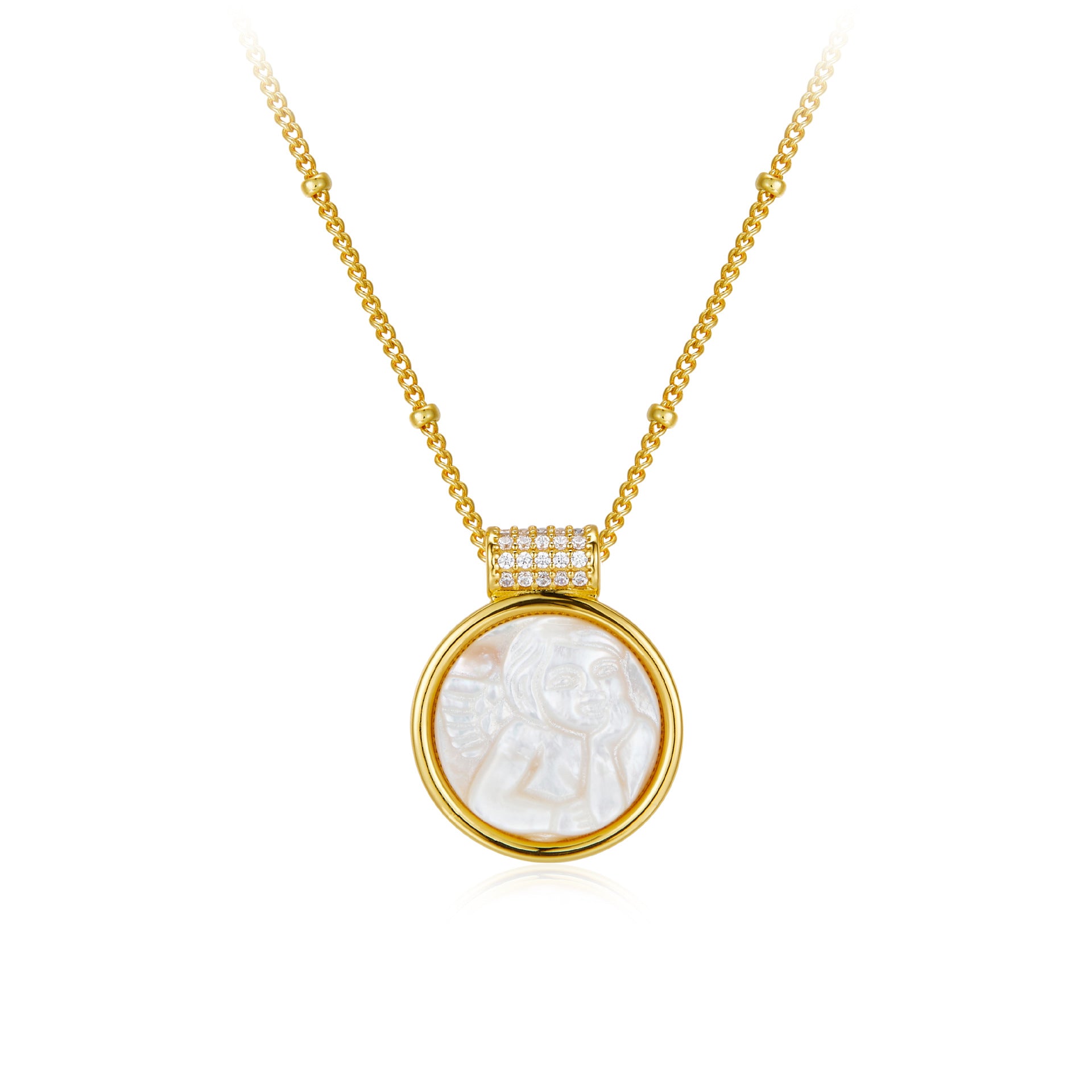 Whole Body925Silver Carved White Mother-of-Pearl Necklace Versatile Pendant Shell Niche Design Sense Cross-Border Light Luxury Style Jewelry