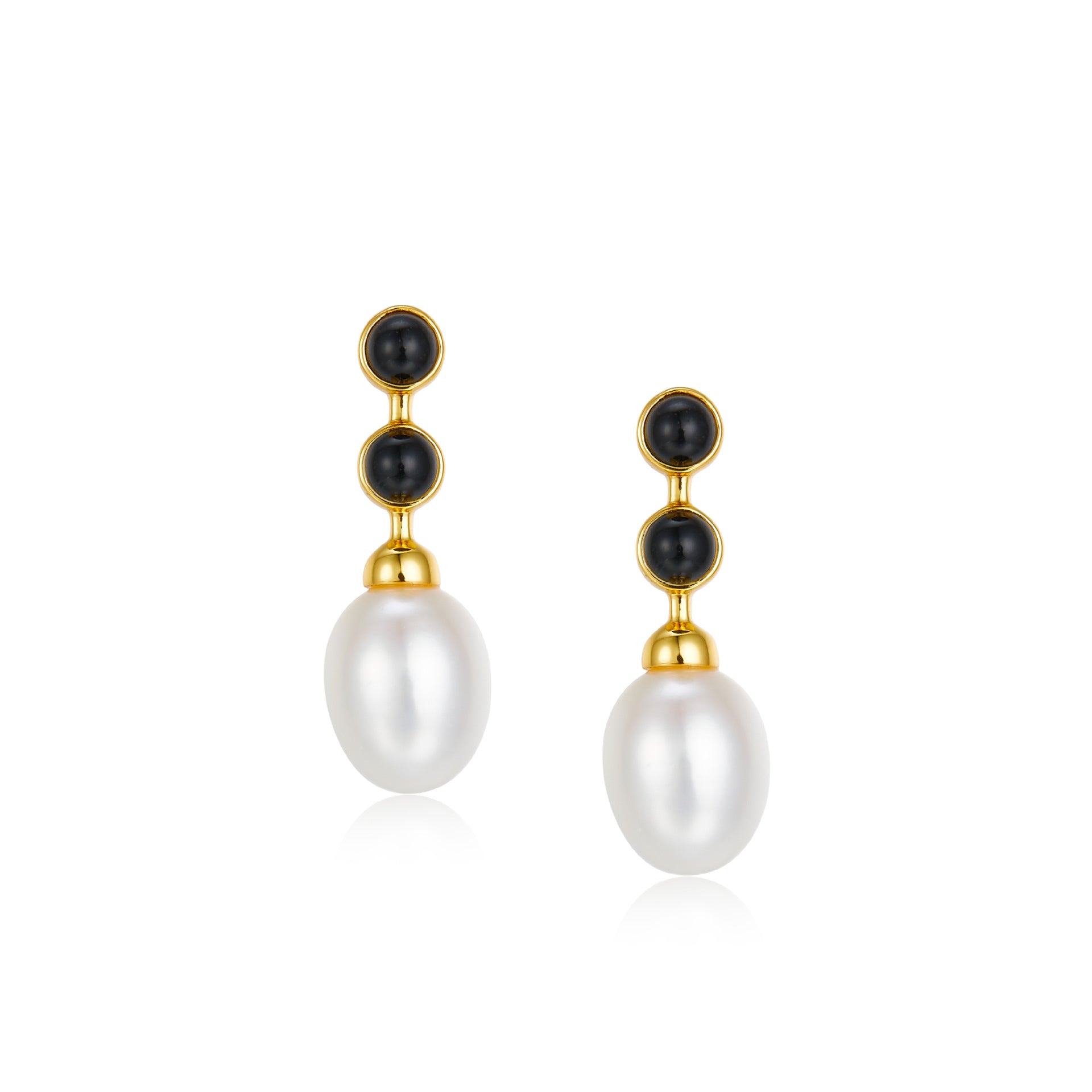 S925Silver Natural Freshwater Pearl Earrings Black Onyx Light Luxury Design Earrings Simple Versatile