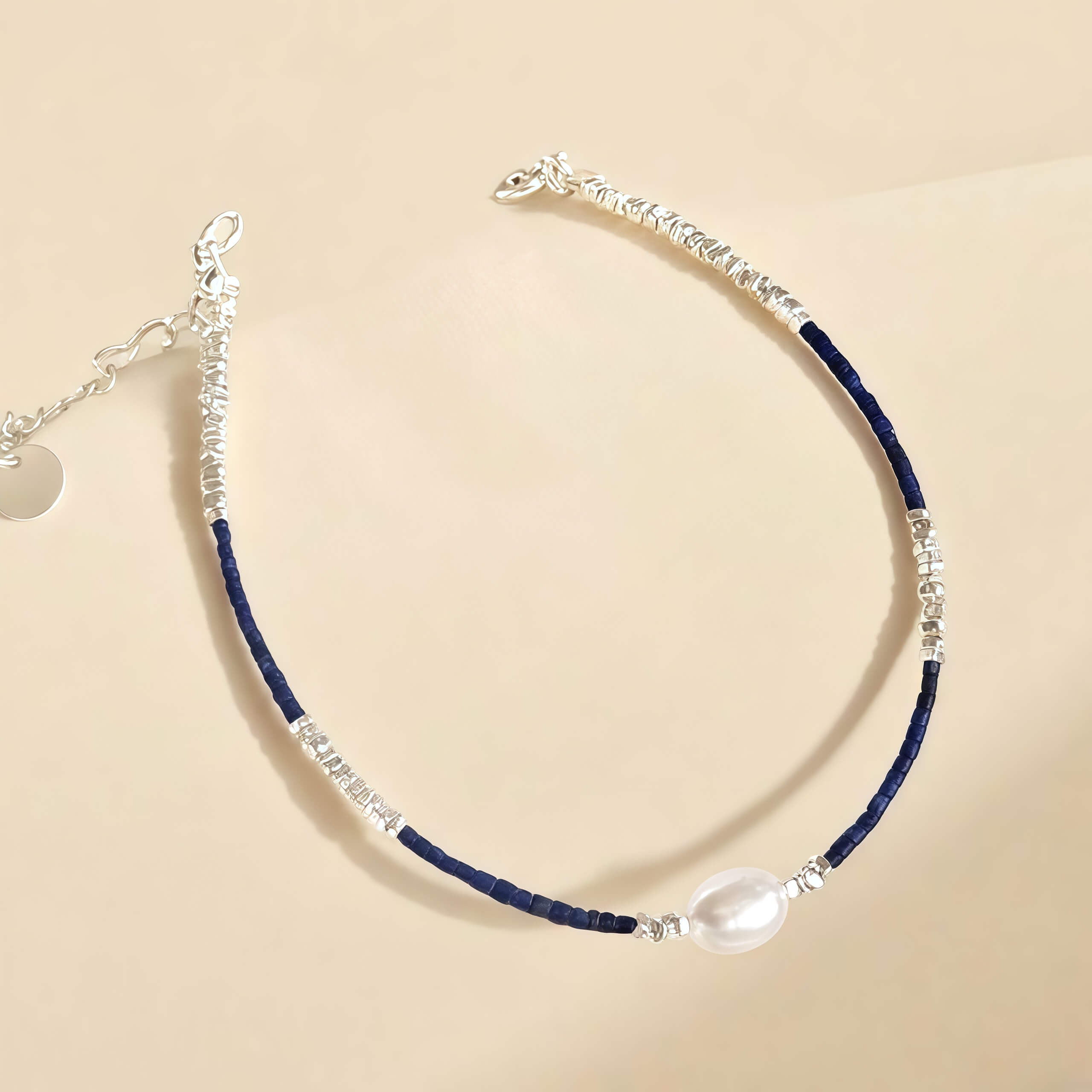Whole Body s925Pure Silver Fragment Natural Freshwater Pearl Ultra-fine Lapis Lazuli Beaded Bracelet Vintage High-end Design