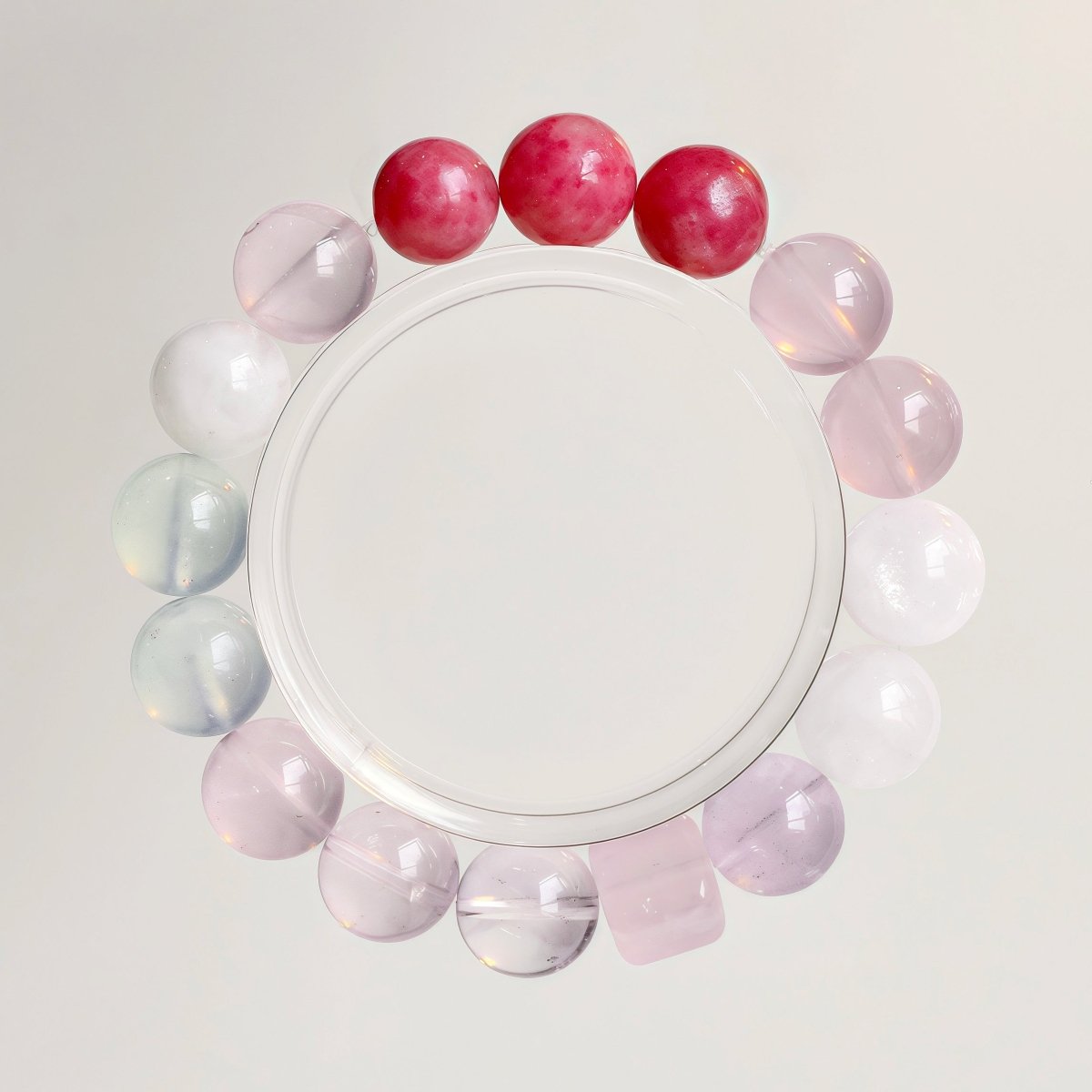 Rose Quartz, Aquamarine, Rhodonite and White Phantom Quartz natural crystal bracelet for love and growth