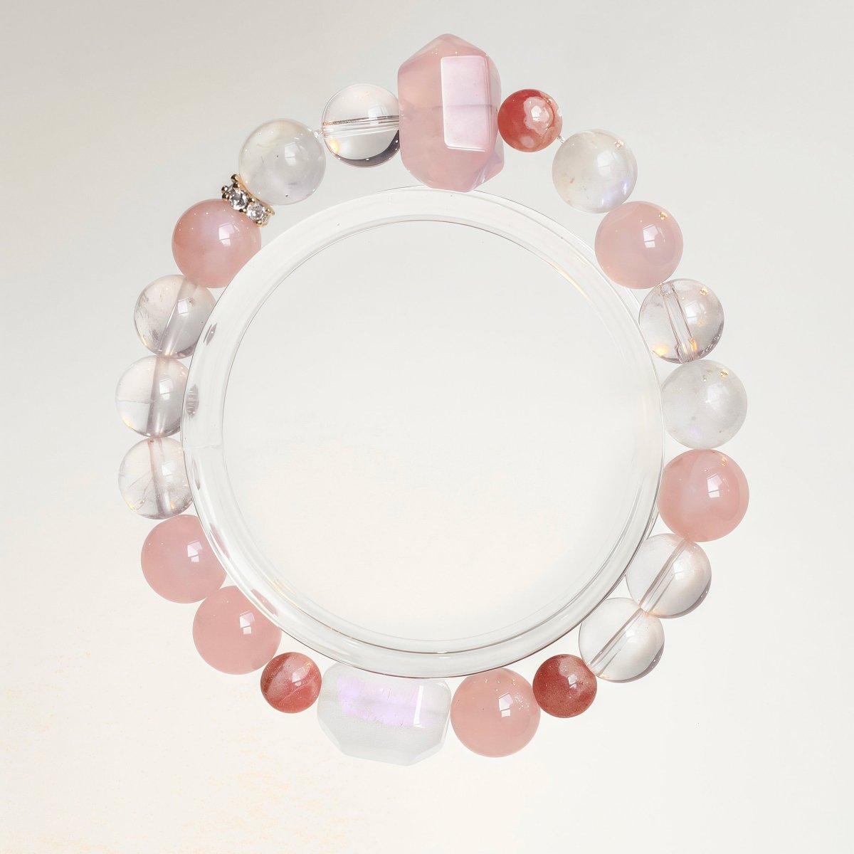 Morganite, Rhodochrosite, Moonstone and Rose Quartz natural crystal bracelet for love and healing