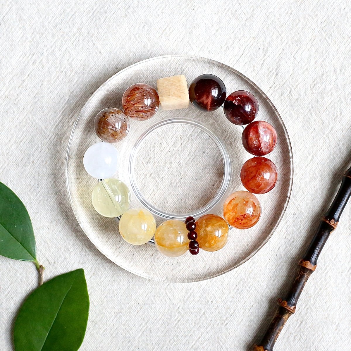 Red Flower Agate and Phantom Quartz bracelet for passion and inner growth