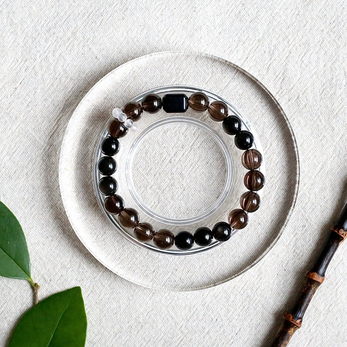 Smoky Quartz and Silver Obsidian bracelet for grounding and protection
