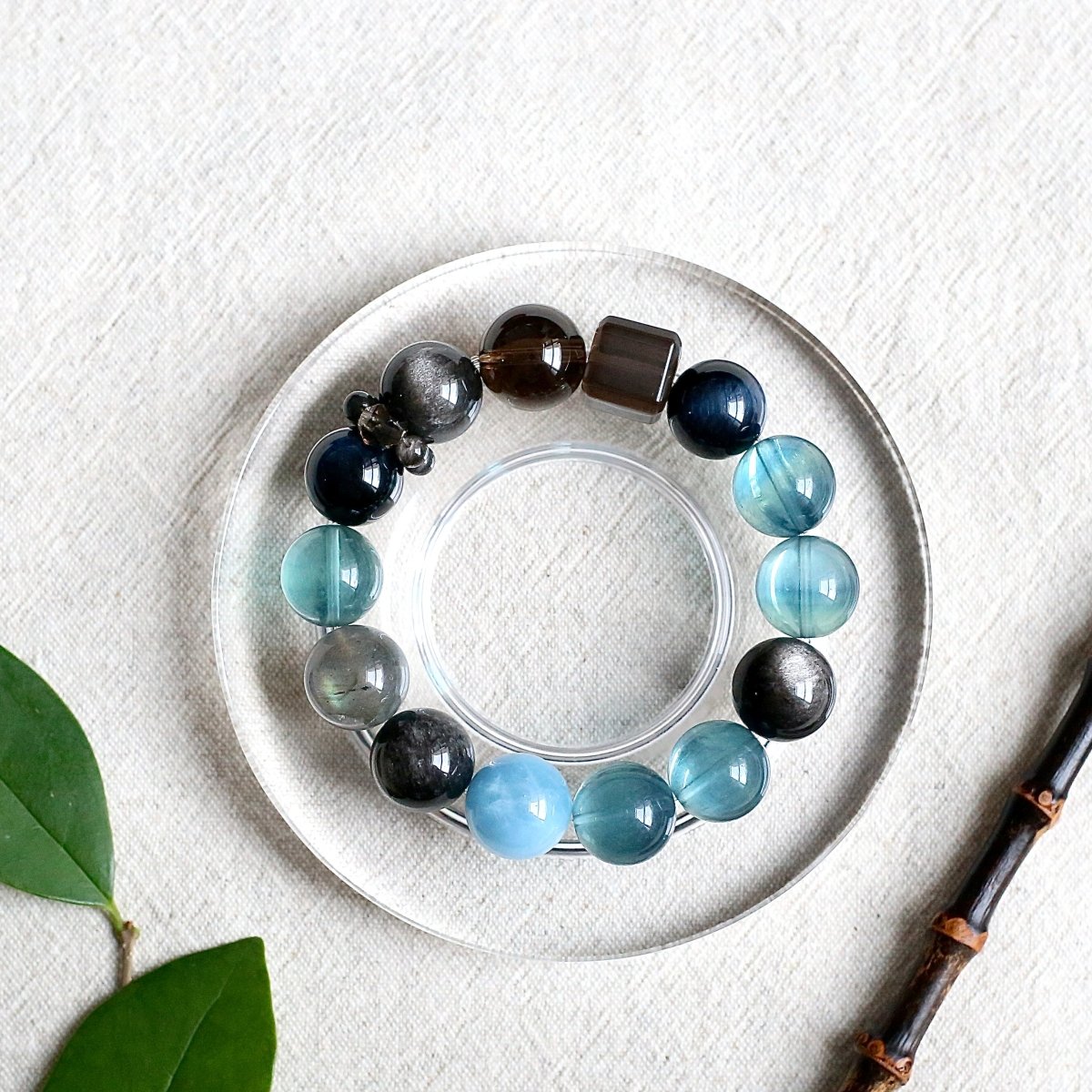 Blue Tiger’s Eye, Fluorite and Aquamarine crystal bracelet for clarity and balance