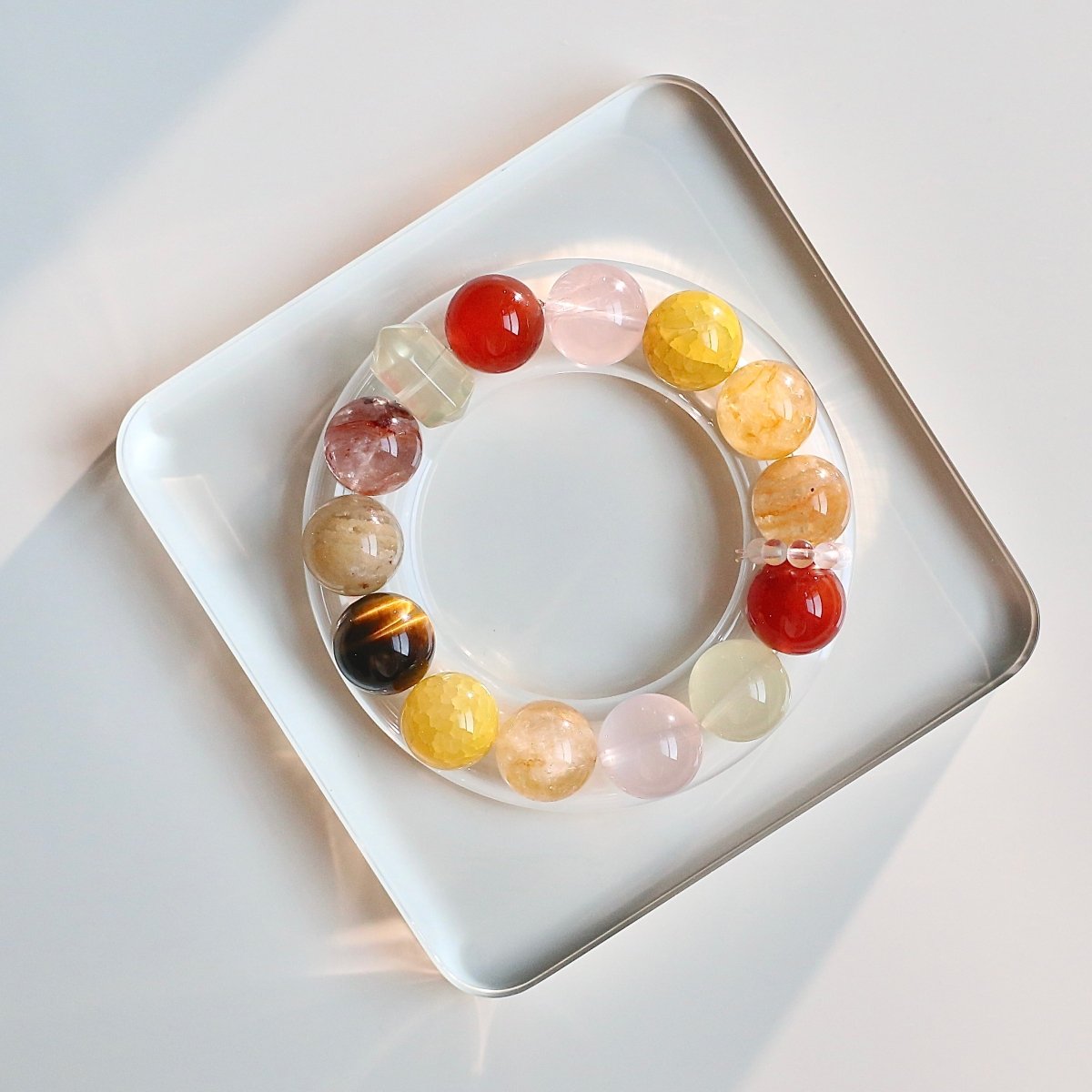 Yellow Dragon Vein Agate and Red Agate crystal bracelet for joy and vitality