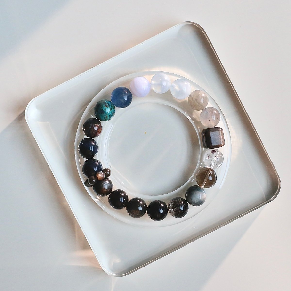 Flash Quartz, Blue Tiger’s Eye and Chrysocolla bracelet for focus and protection