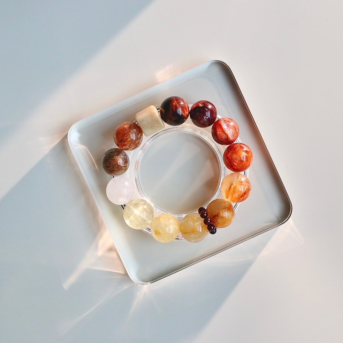 Red Flower Agate and Phantom Quartz bracelet for passion and inner growth