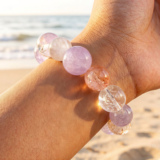 Lavender Quartz & Super Seven Bracelet – for Emotional Healing and Intuition