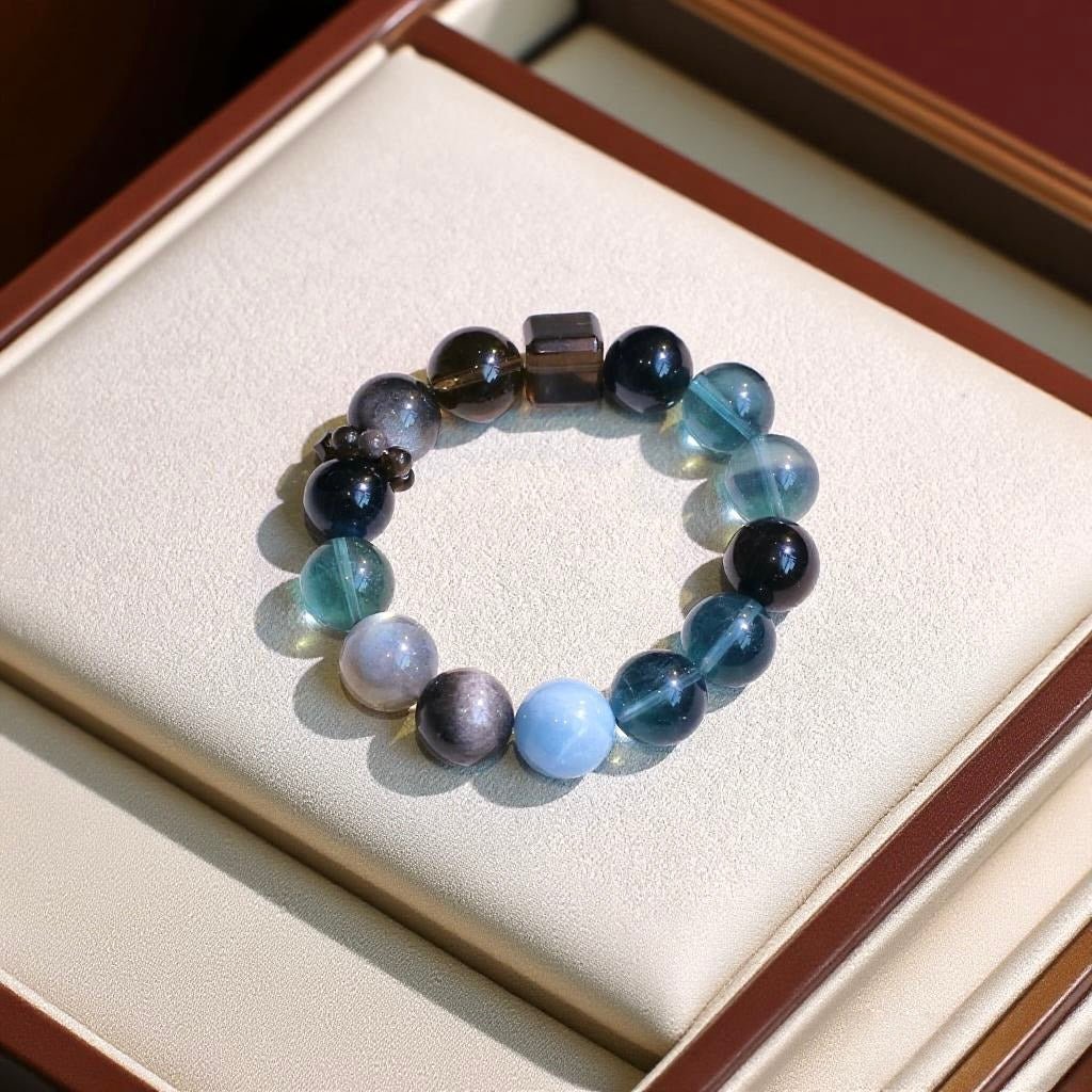 Blue Tiger’s Eye, Fluorite and Aquamarine crystal bracelet for clarity and balance