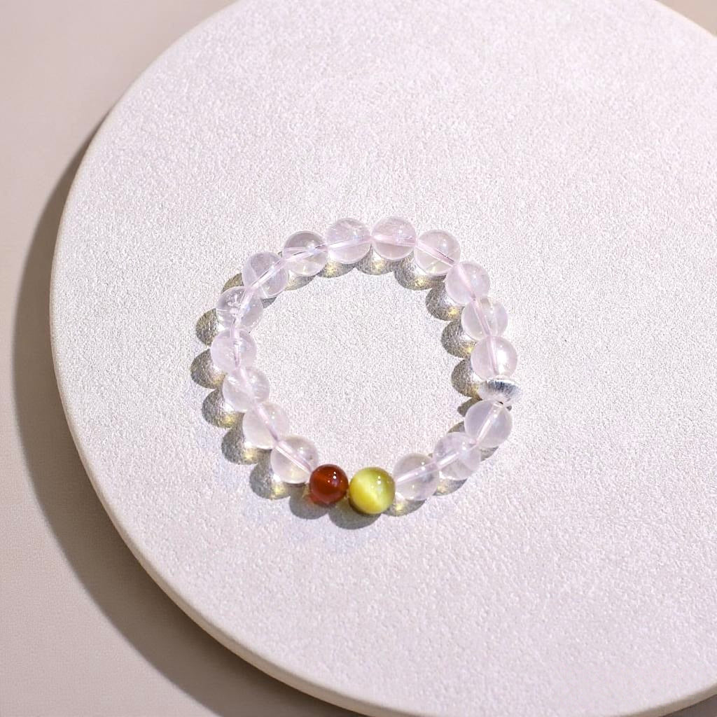 Gold Tiger's Eye, Rose Quartz, Red Agate bracelet with silver dividers