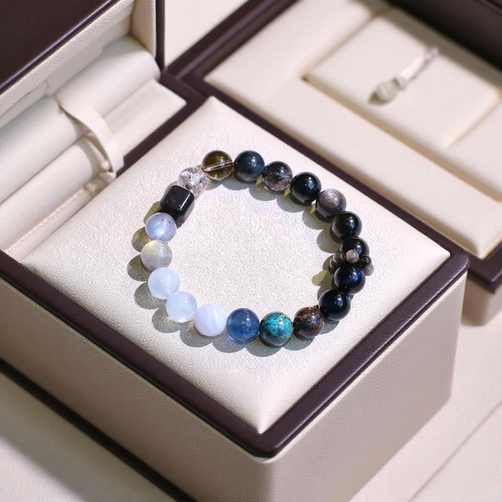 Flash Quartz, Blue Tiger’s Eye and Chrysocolla bracelet for focus and protection