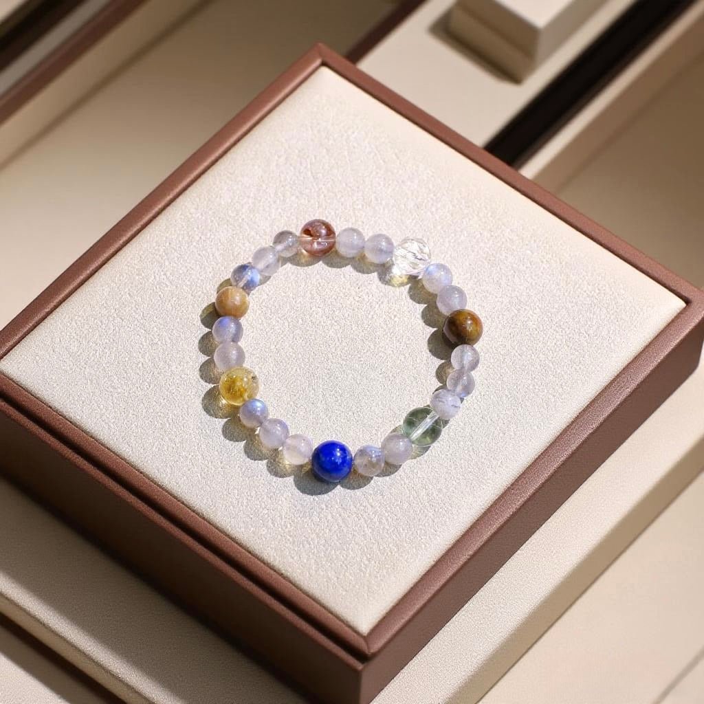 Multi-Stone Chakra Healing Bracelet with Moonstone, Citrine, Fluorite, Red Agate, and Lapis Lazuli