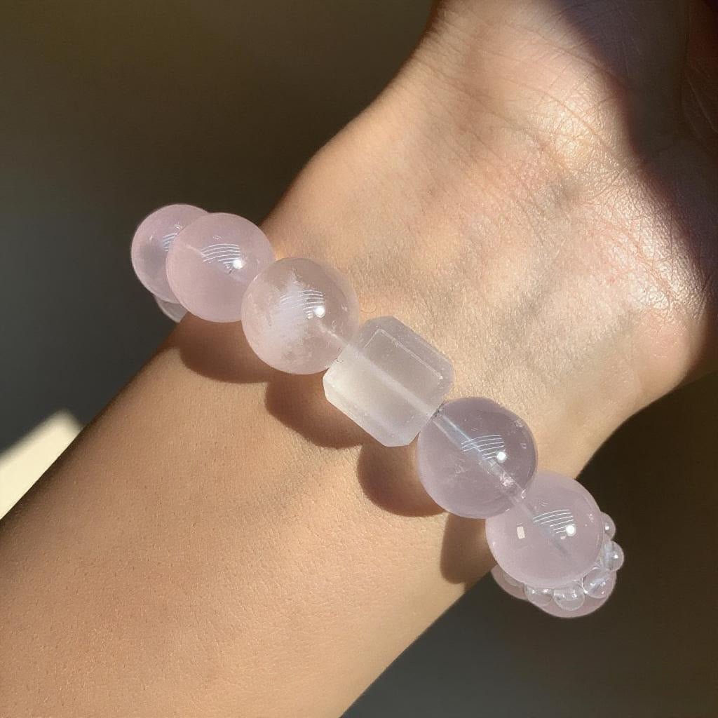 Natural Rose Quartz & Lavender Amethyst Bracelet – Healing Crystal Bracelet for Love & Self-Care
