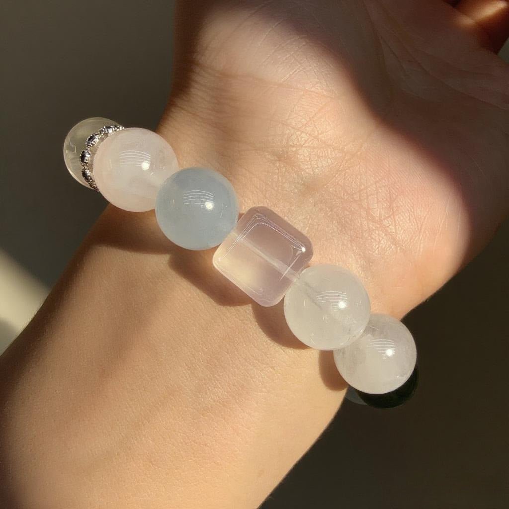 White Phantom Quartz & Green Rutilated Quartz Bracelet – Spiritual Jewelry for Inner Vision and Balance