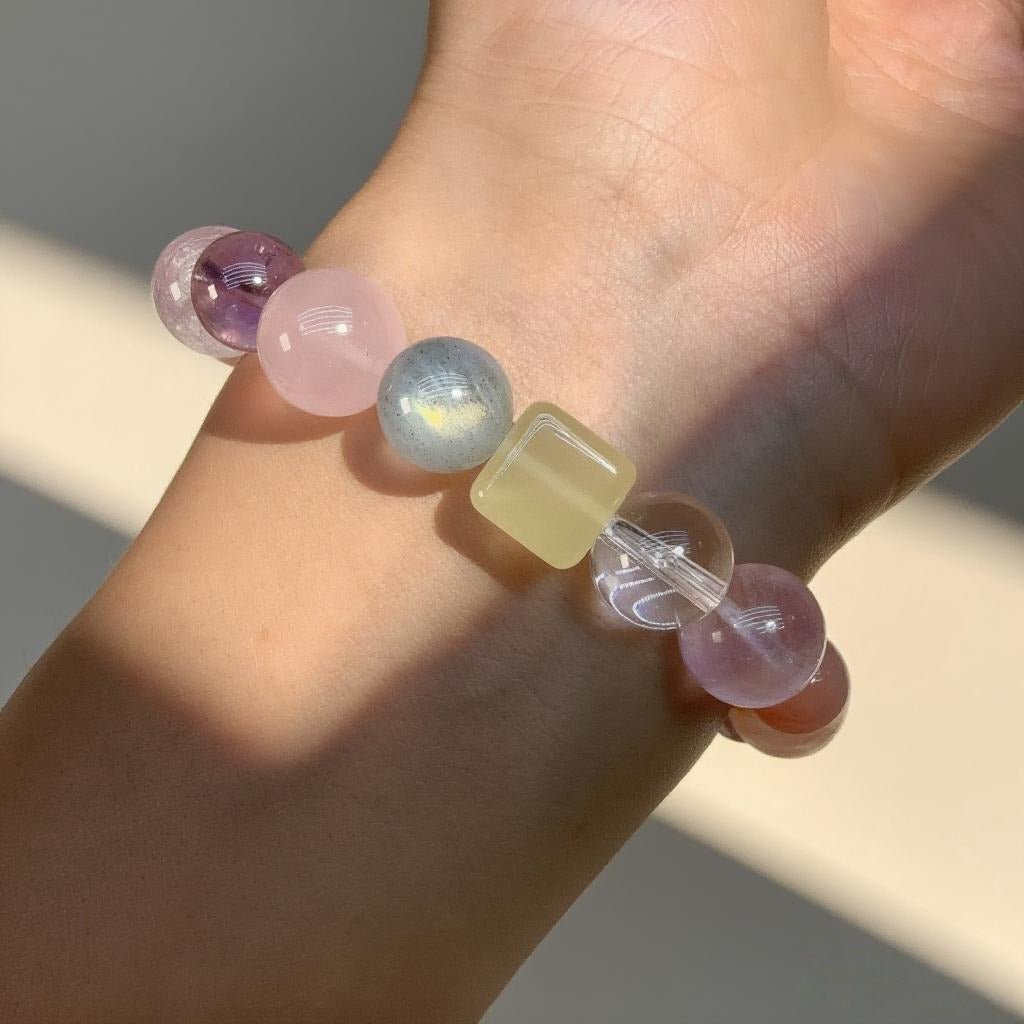 Moonstone, Lemon Quartz & Rose Quartz Bracelet – Natural Crystal Jewelry for Joy and Healing