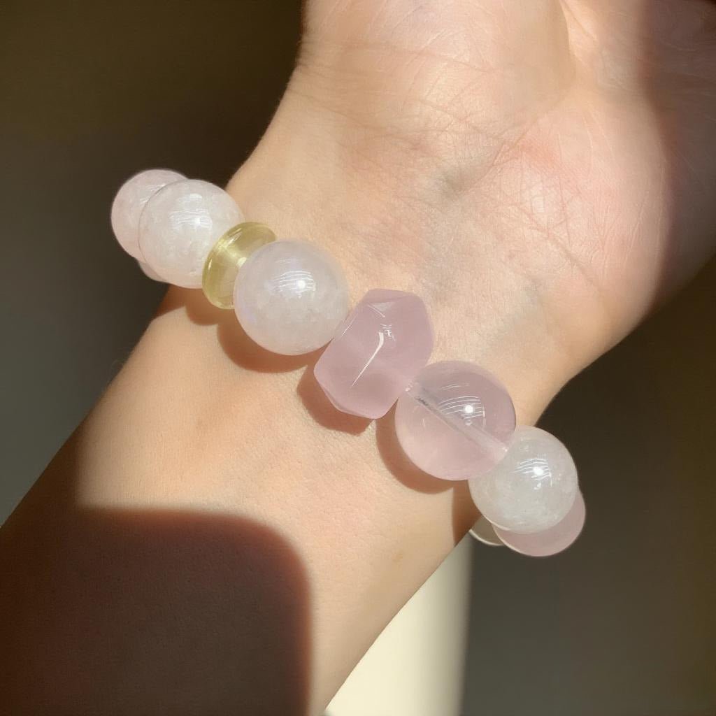 Blue Moonstone & Rose Quartz Bracelet – Natural Crystal Jewelry for Intuition and Love