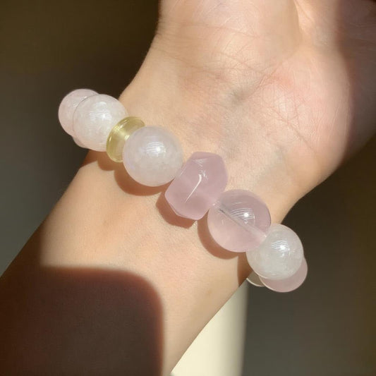 Blue Moonstone & Rose Quartz Bracelet – Natural Crystal Jewelry for Intuition and Love
