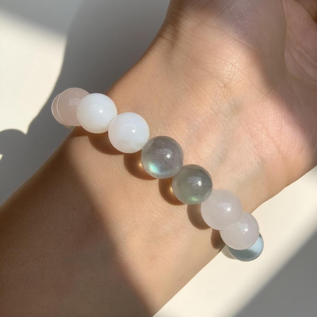 White Phantom & Aquamarine Bracelet – Natural Crystal Jewelry for Clarity and Peace