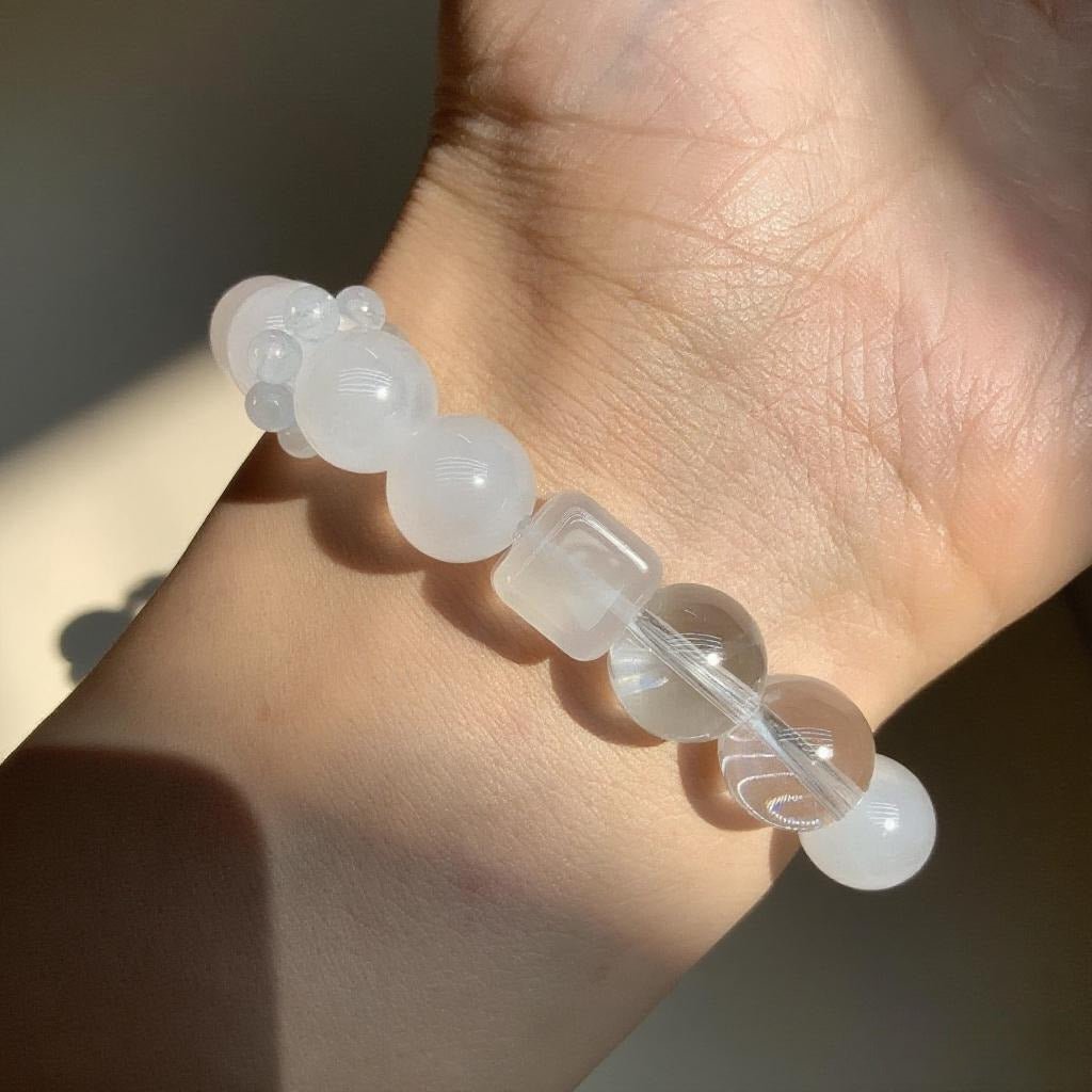 White Phantom & Aquamarine Bracelet – Natural Crystal Jewelry for Clarity and Peace