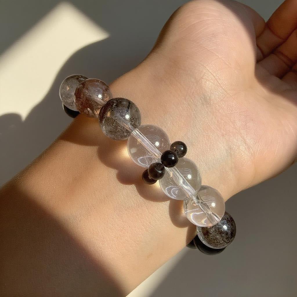 Four Seasons Phantom & Black Obsidian Bracelet – Crystal Jewelry for Clarity & Strength