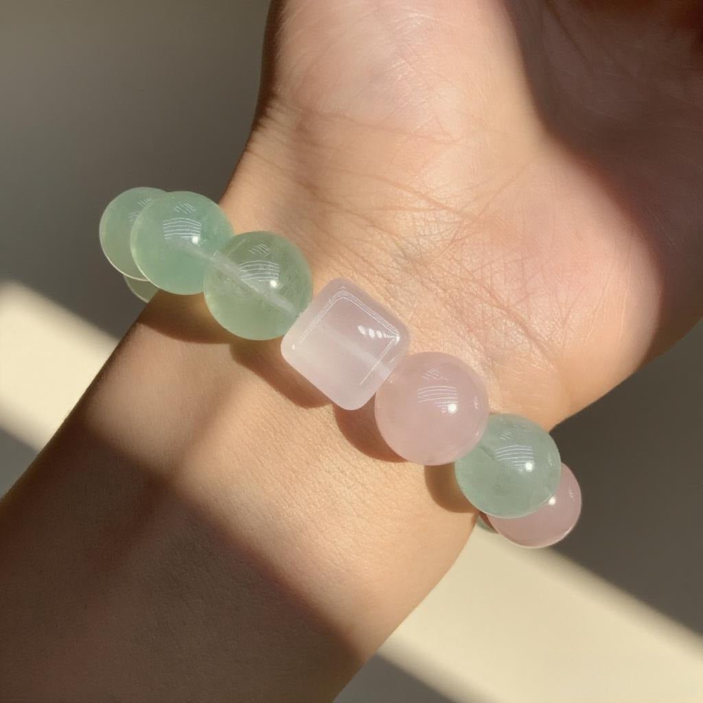 Green Fluorite & Rose Quartz Bracelet – Harmonizing Healing Crystals