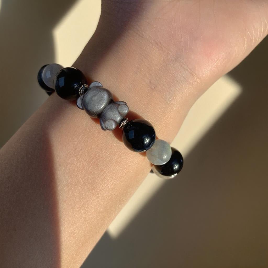 Blue Tiger’s Eye, Silver Obsidian & Blue Crystal Bracelet – Natural Crystal Jewelry for Protection and Calm