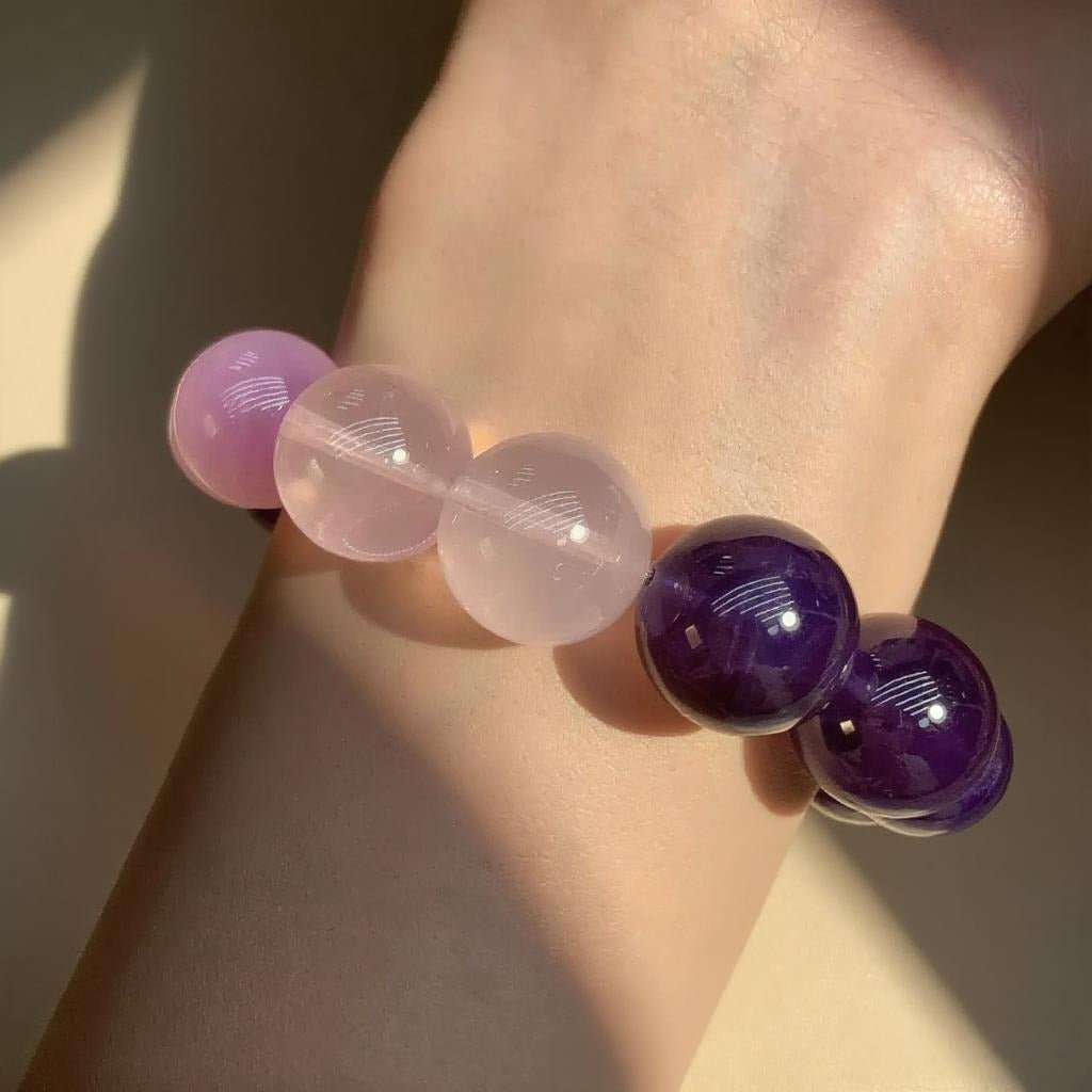 Rose Quartz & Amethyst Bracelet – Natural Crystal Jewelry for Love and Intuition