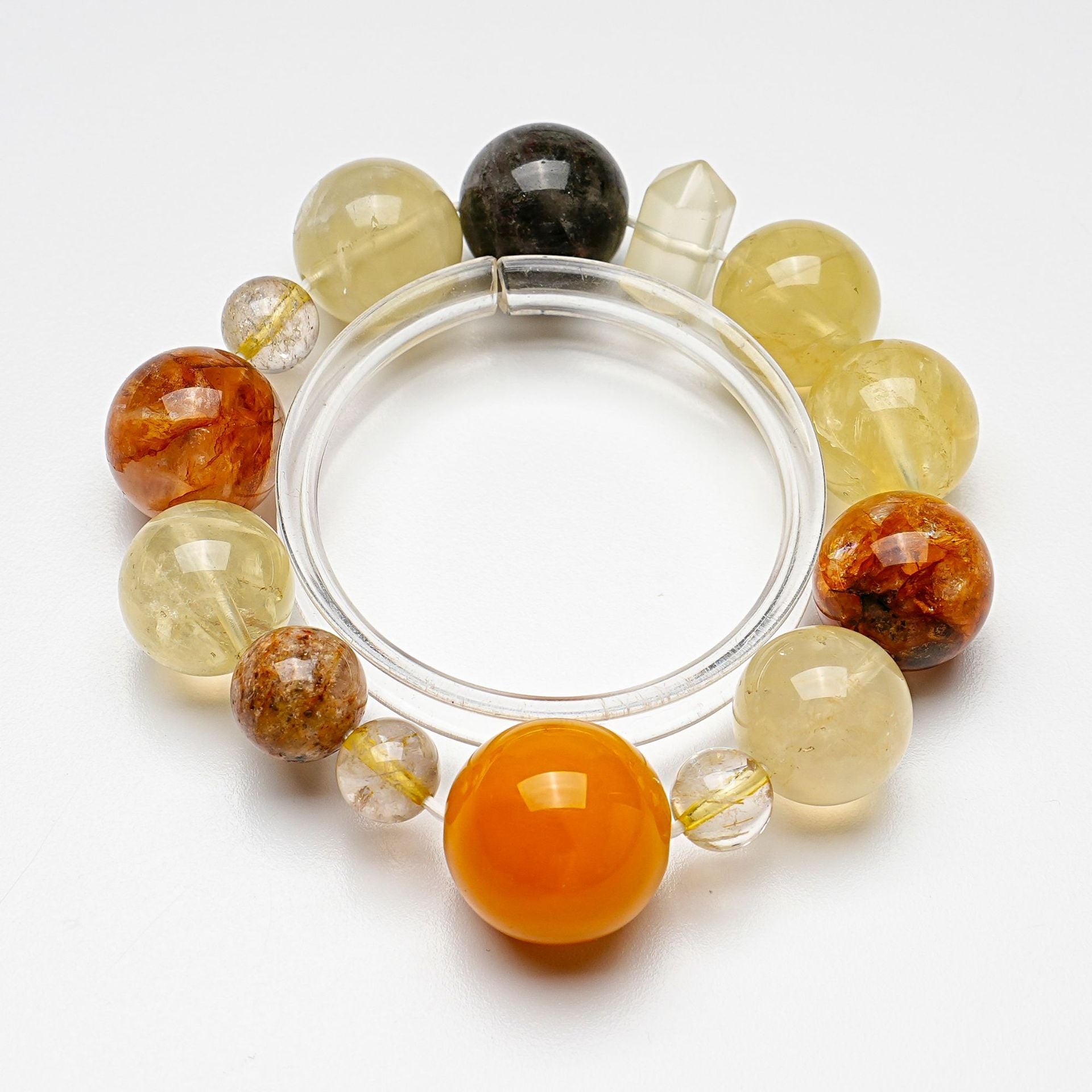 Natural Green Phantom Gold Rutilated Quartz Bracelet for Women Lemon Quartz Agate Yellow Gum Flower Bracelet