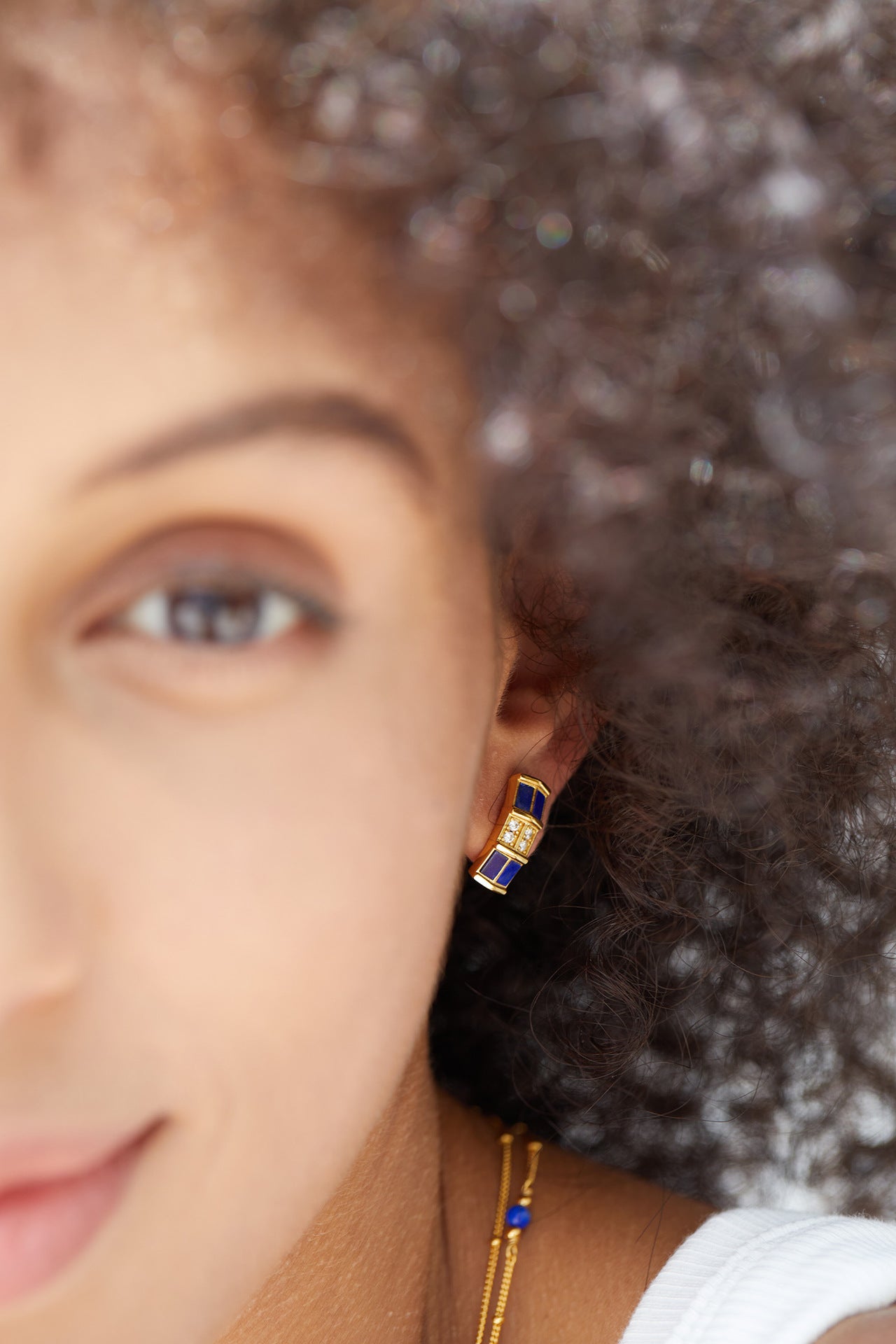 French925Silver Natural Lapis Lazuli Earrings Splicing Design Sense Niche Light Luxury Women's Jewelry Earrings Panyu Silver Jewelry