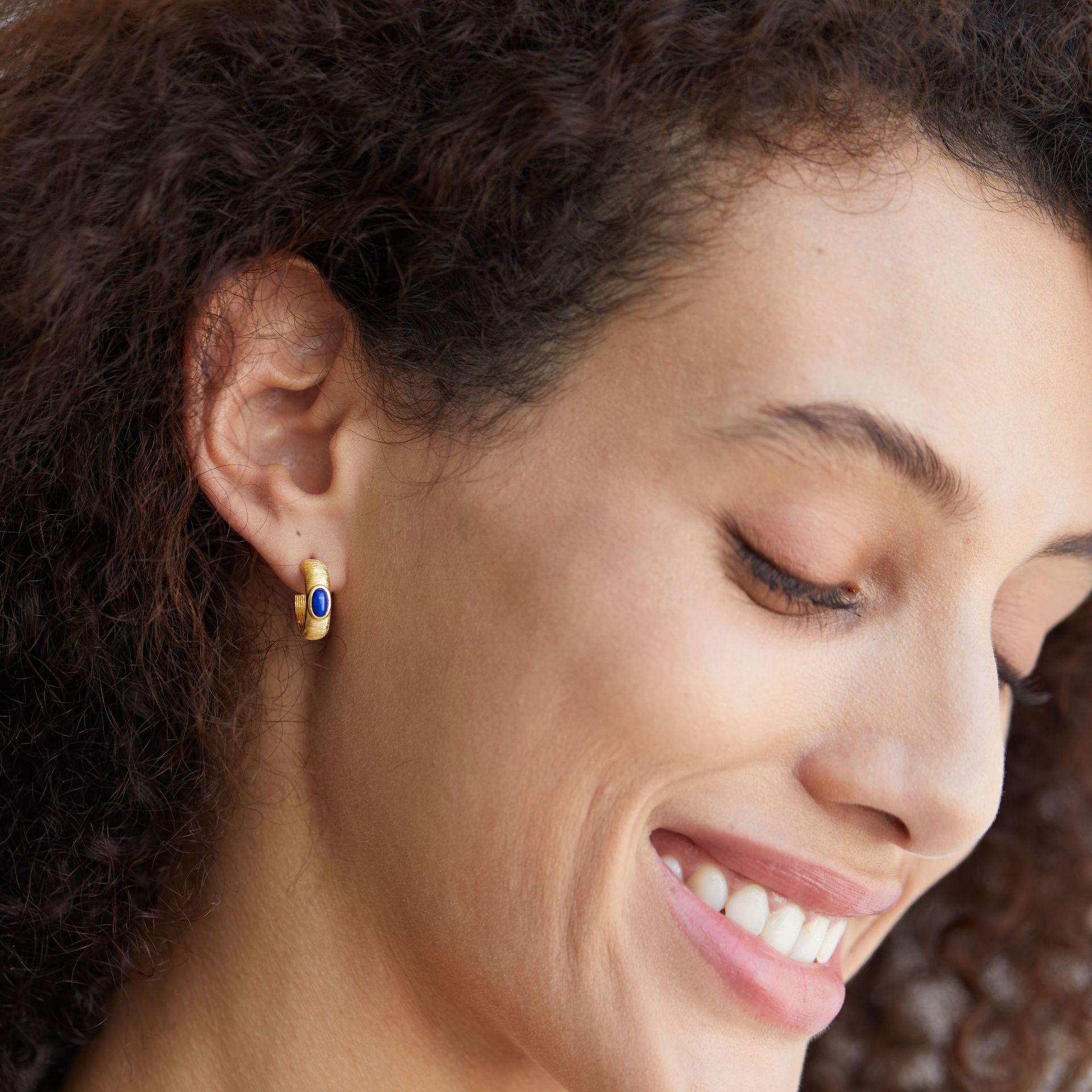 925Silver Natural Lapis Lazuli Hoop Earrings Handcrafted Brushed Earrings Simple Niche Light Luxury Ear Jewelry Ladies