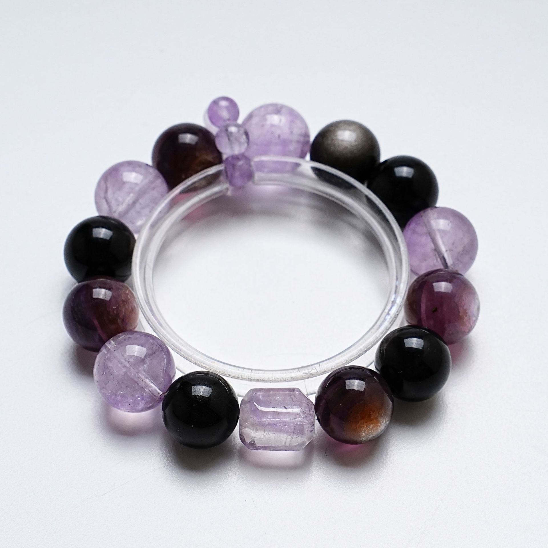Natural Lavender Crystal Bracelet for Women Versatile Amethyst Lepidolite Silver Obsidian Bracelet