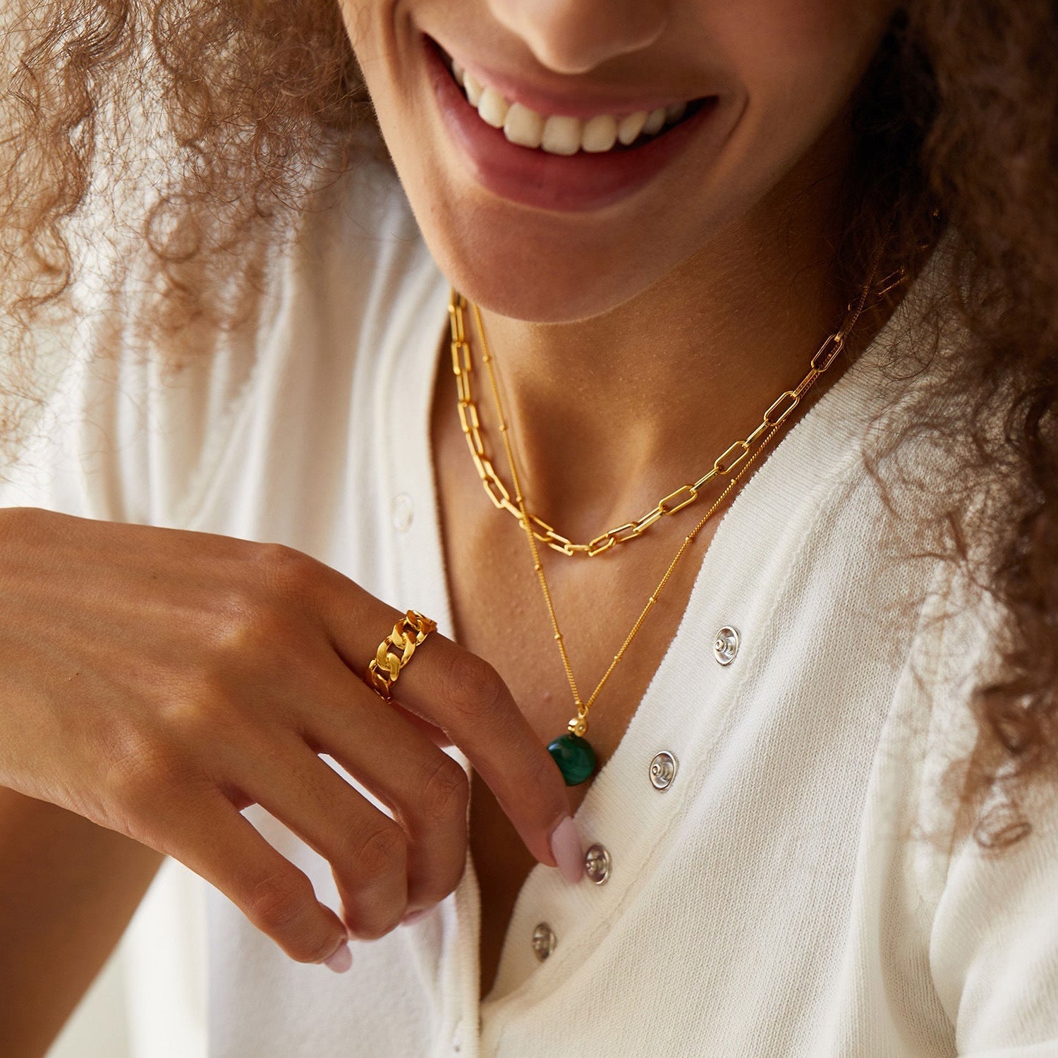 S925Silver Natural Stone Necklace Malachite Round Ball Pendant Women's Layered Silver Jewelry Cross-Border Design Sense Silver Jewelry