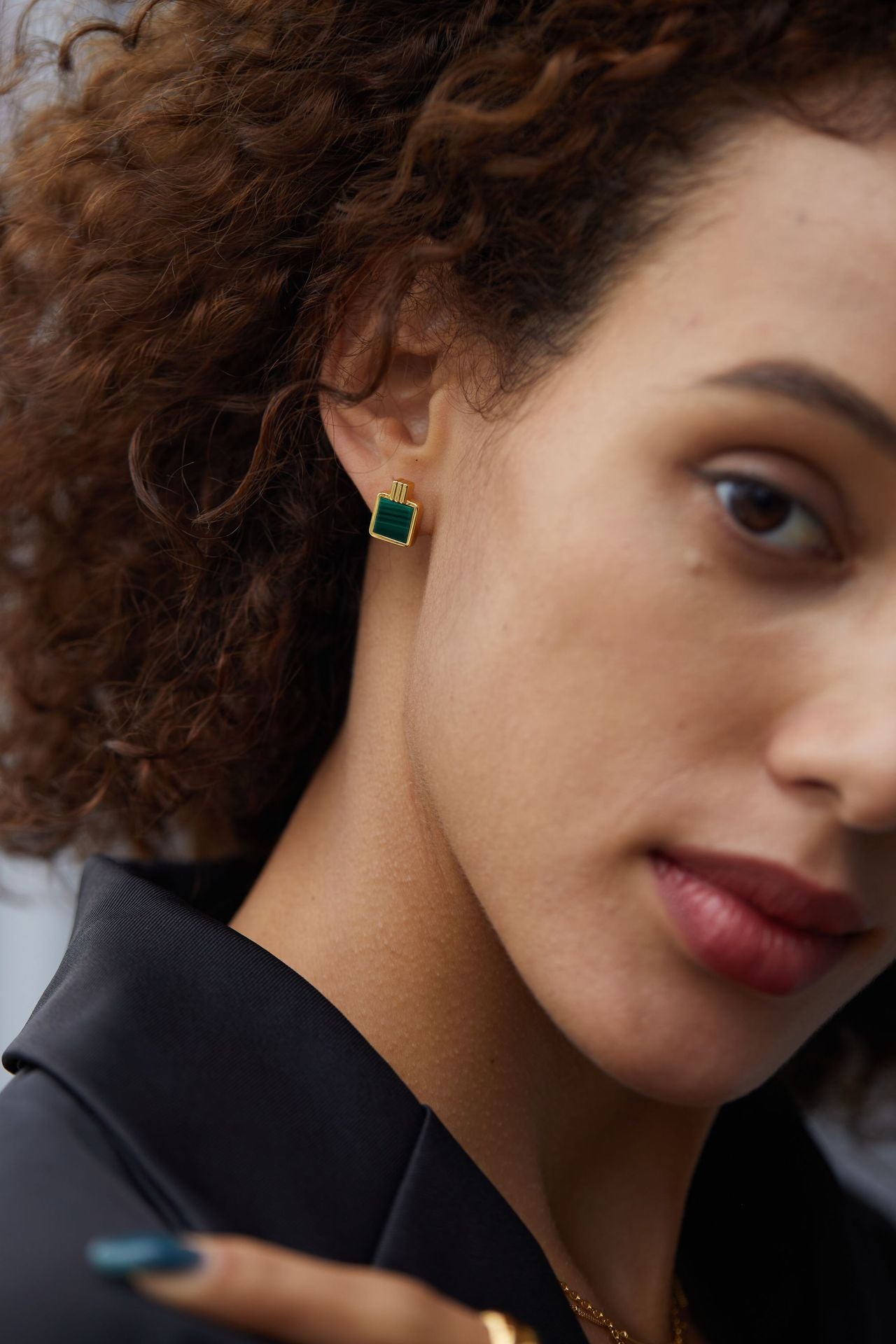 925Silver Natural Malachite Square Earrings Elegant Fashion Geometric Niche Earrings Light Luxury Versatile Commuting Cross-Border