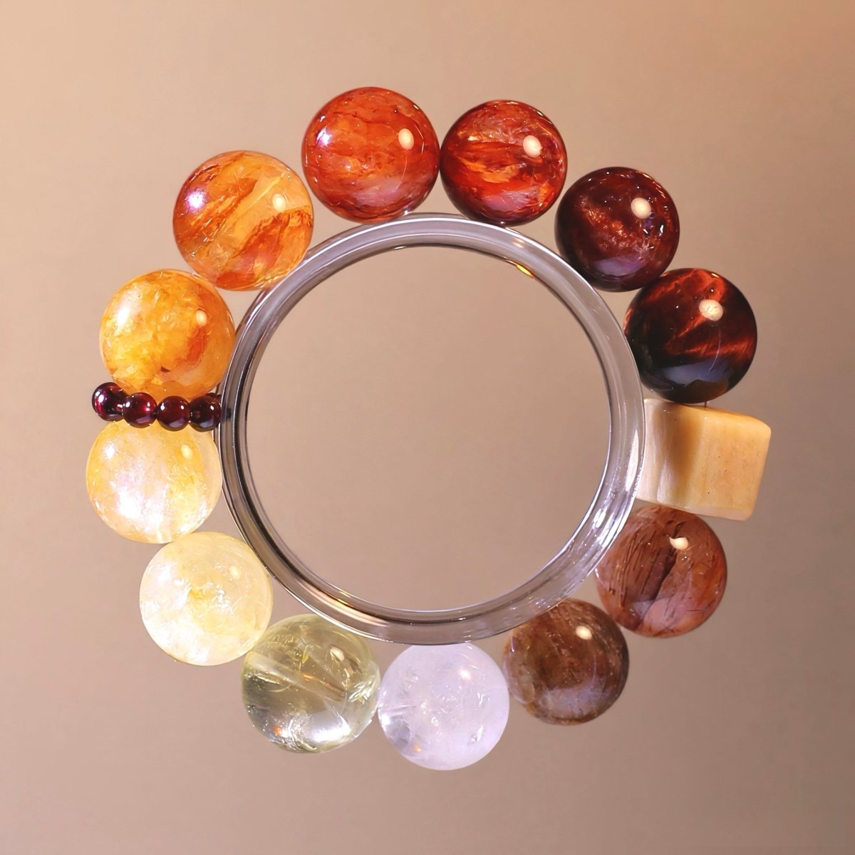 Red Flower Agate and Phantom Quartz bracelet for passion and inner growth