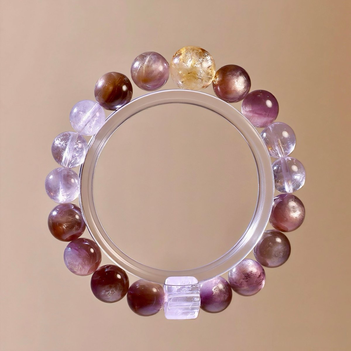 Lepidolite and Lemon Quartz natural crystal bracelet for joy and emotional healing