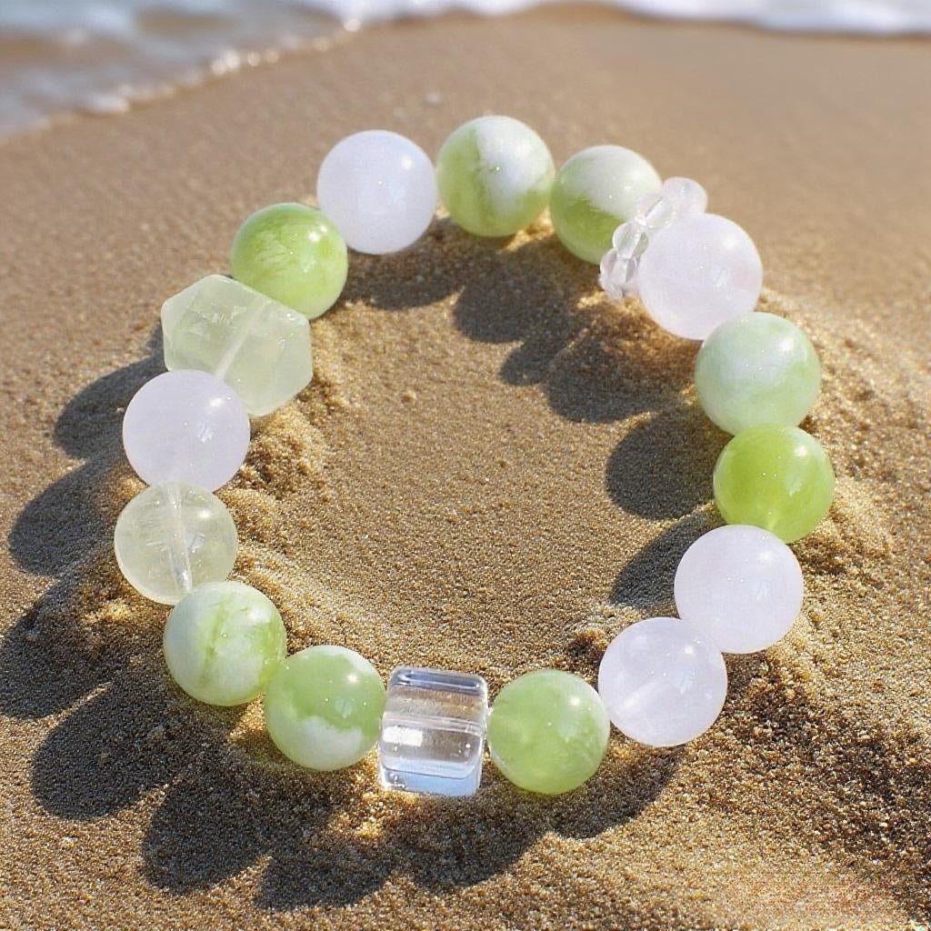 Jade, White Phantom Quartz, and Lemon Quartz Bracelet – Natural Crystal Jewelry for Balance and Renewal