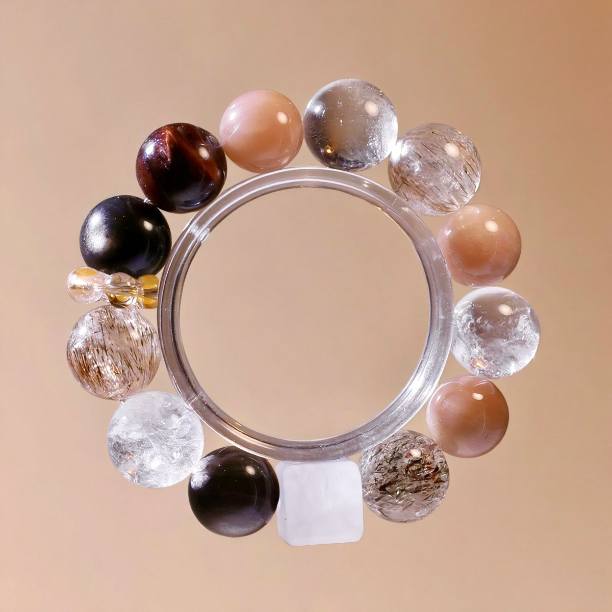 Black Golden Super Seven and Moonstone natural crystal bracelet for balance and inner strength